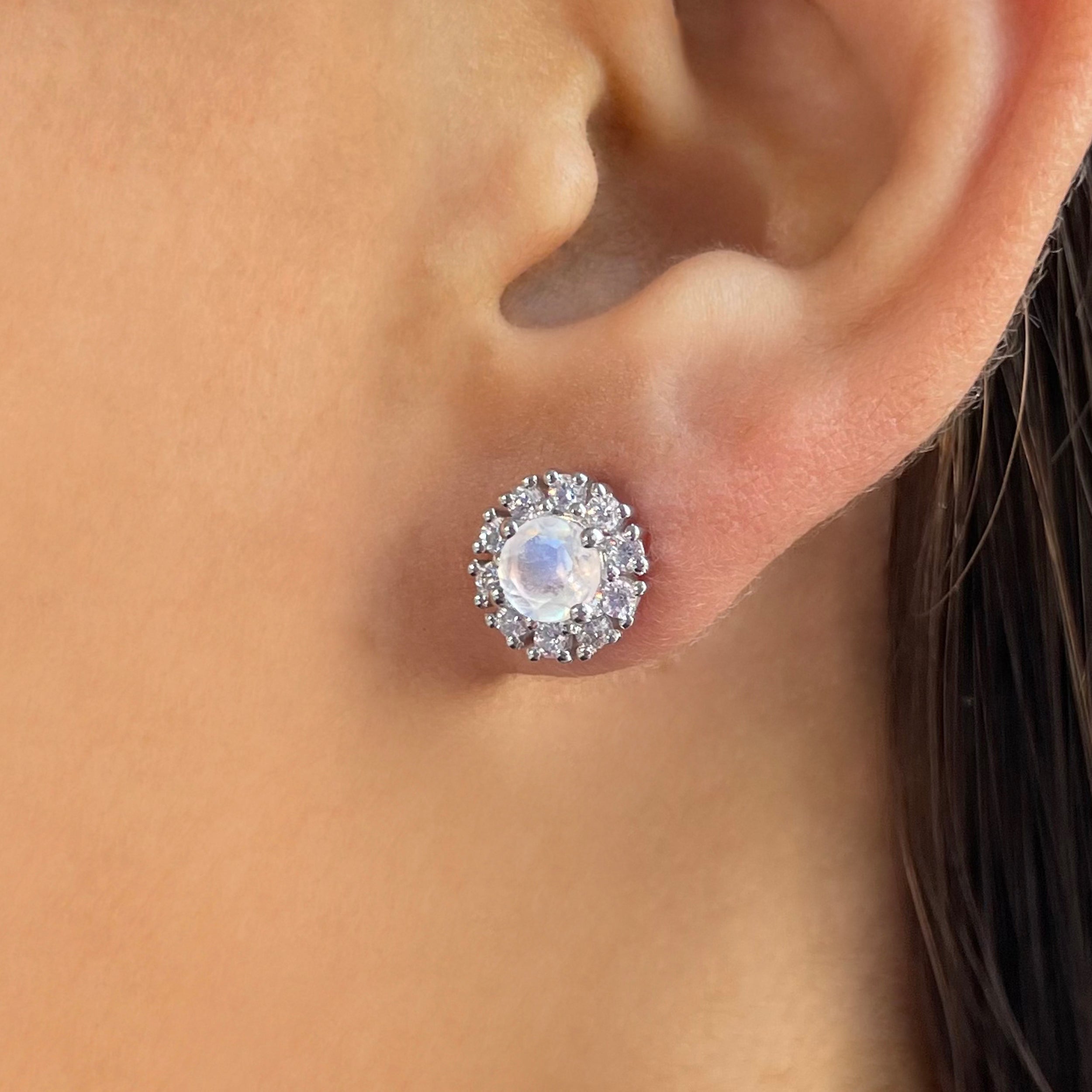 Moonstone & White Topaz Stud Earring-(RBM-RDE-1268.)