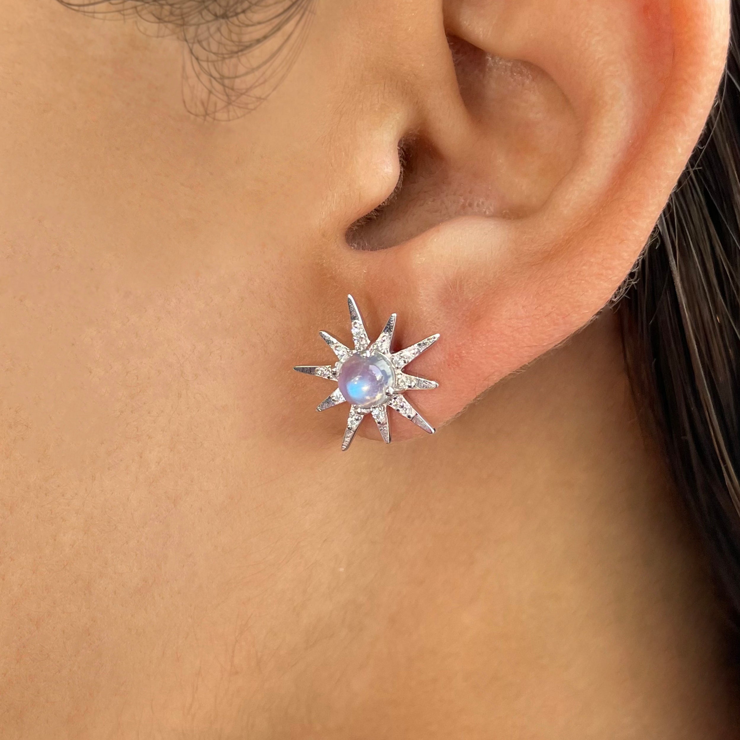 Moonstone & White Topaz Stud Earring-(RBM-RE-50.)