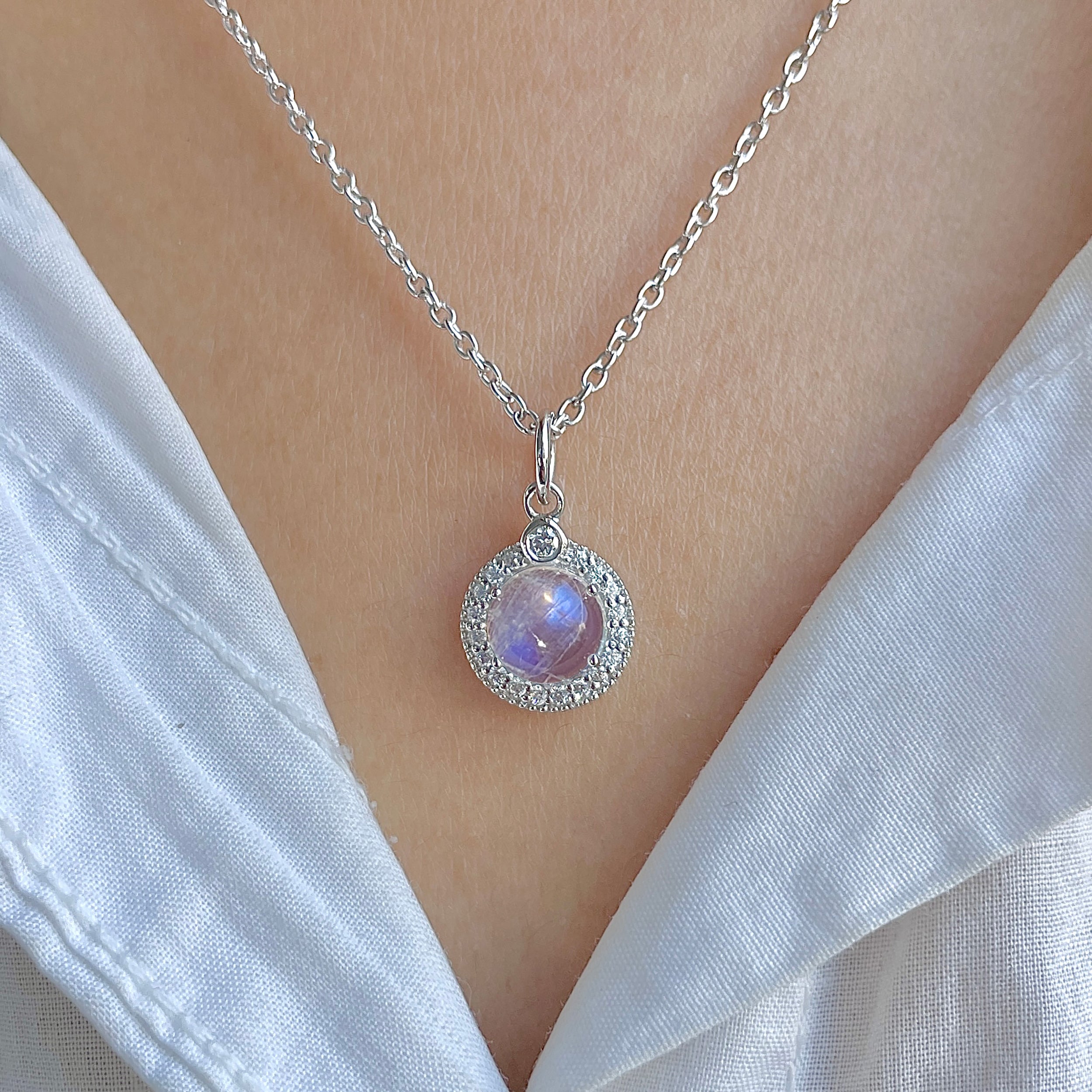 Moonstone & White Topaz Necklace With Slider Lock-(RBM-RDN-72.)
