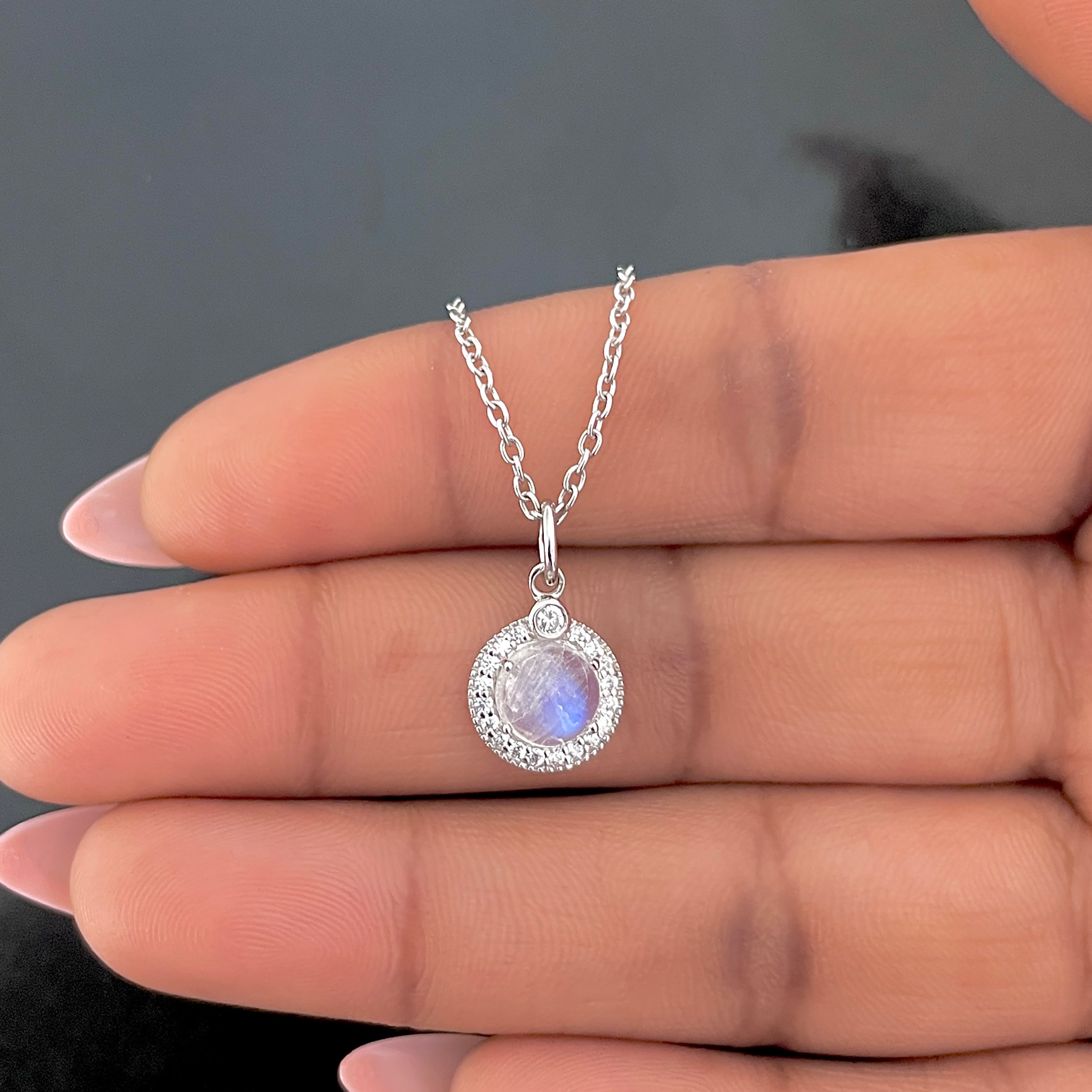 Moonstone & White Topaz Necklace With Slider Lock-(RBM-RDN-72.)