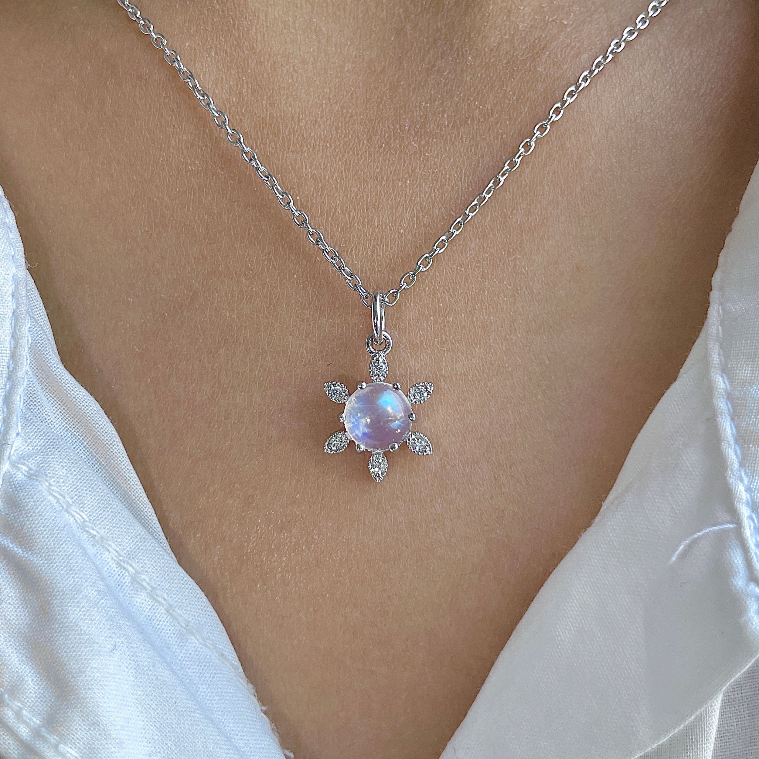 Moonstone & White Topaz Necklace With Slider Lock-(RBM-RDN-75.)