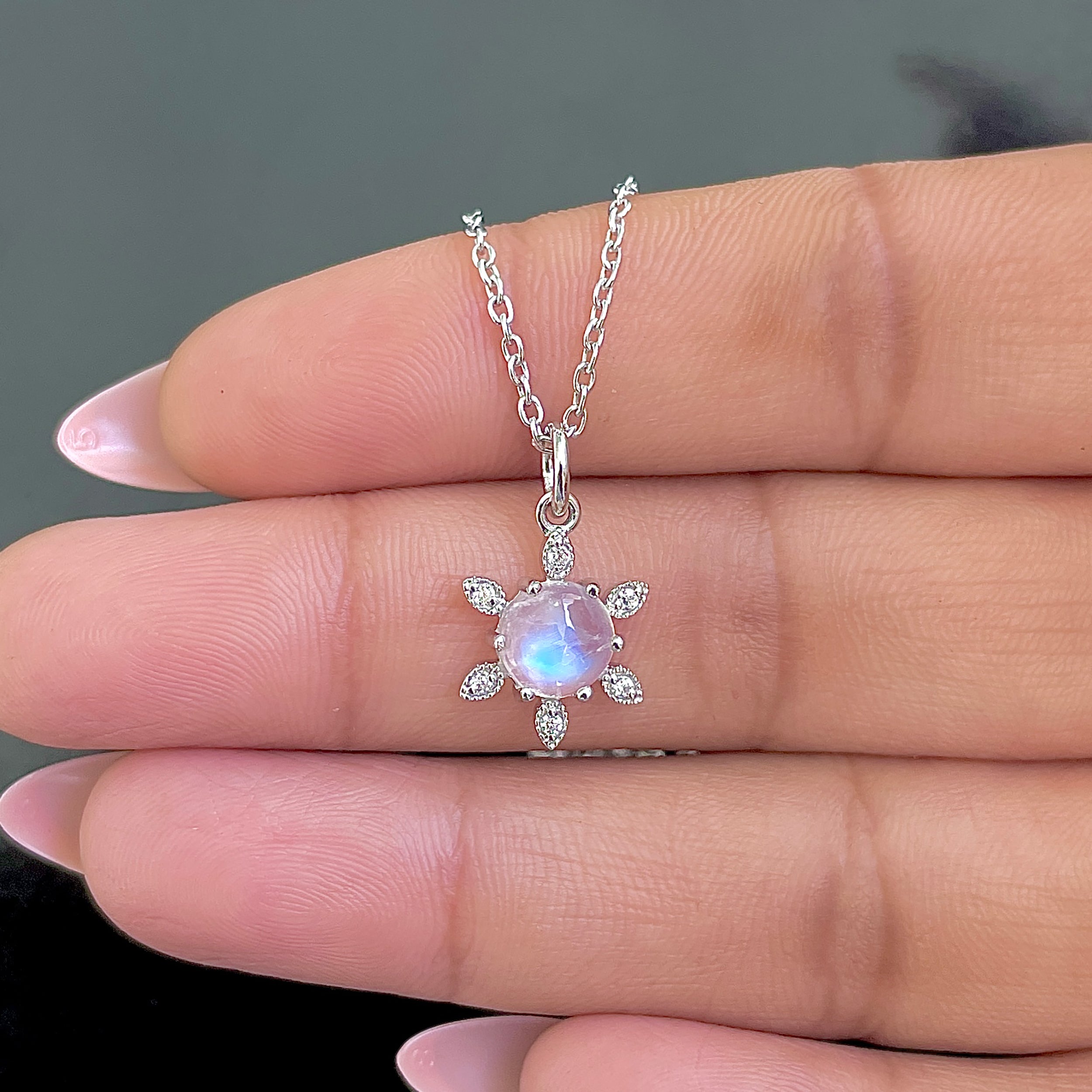 Moonstone & White Topaz Necklace With Slider Lock-(RBM-RDN-75.)