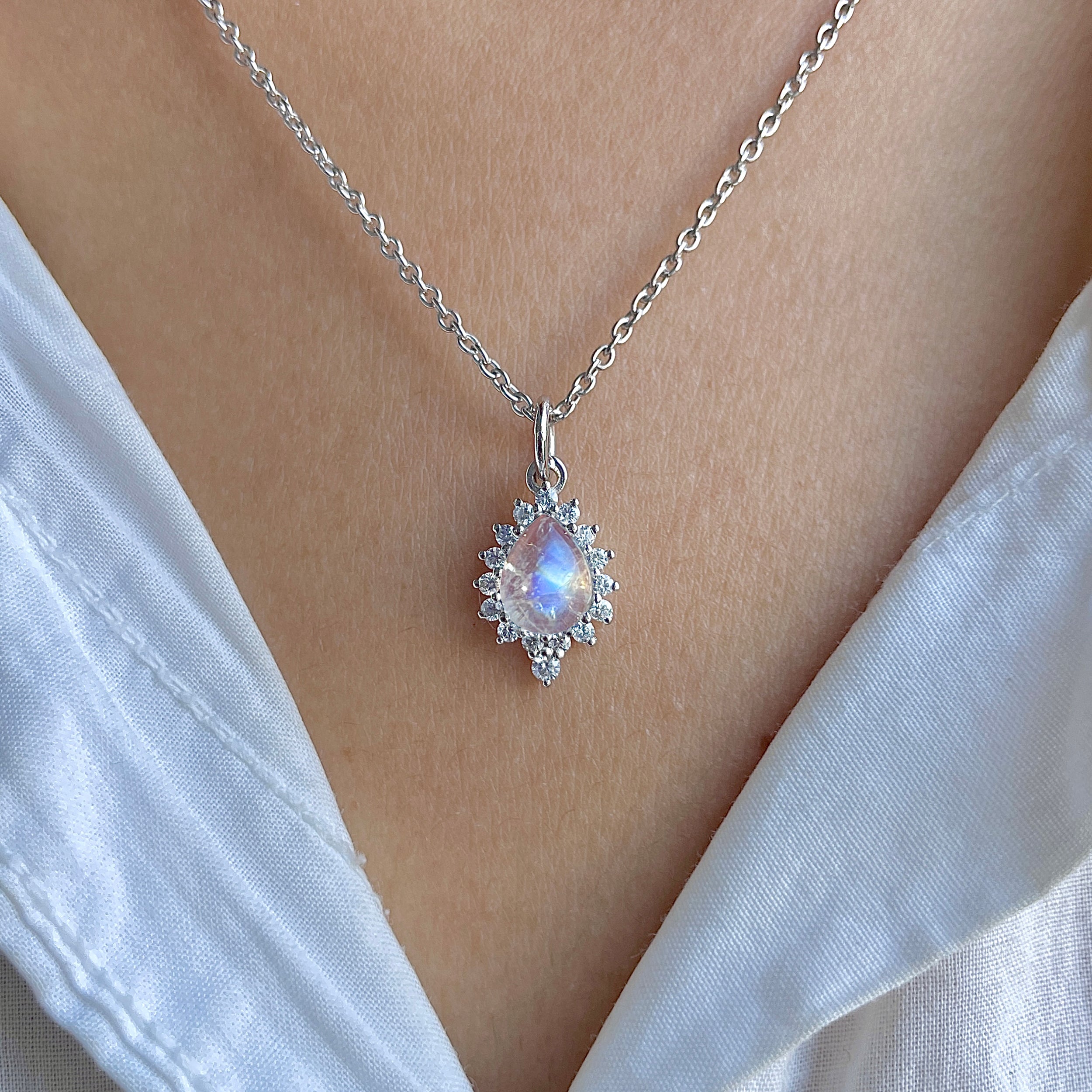 Moonstone & White Topaz Necklace With Slider Lock-(RBM-RDN-79.)