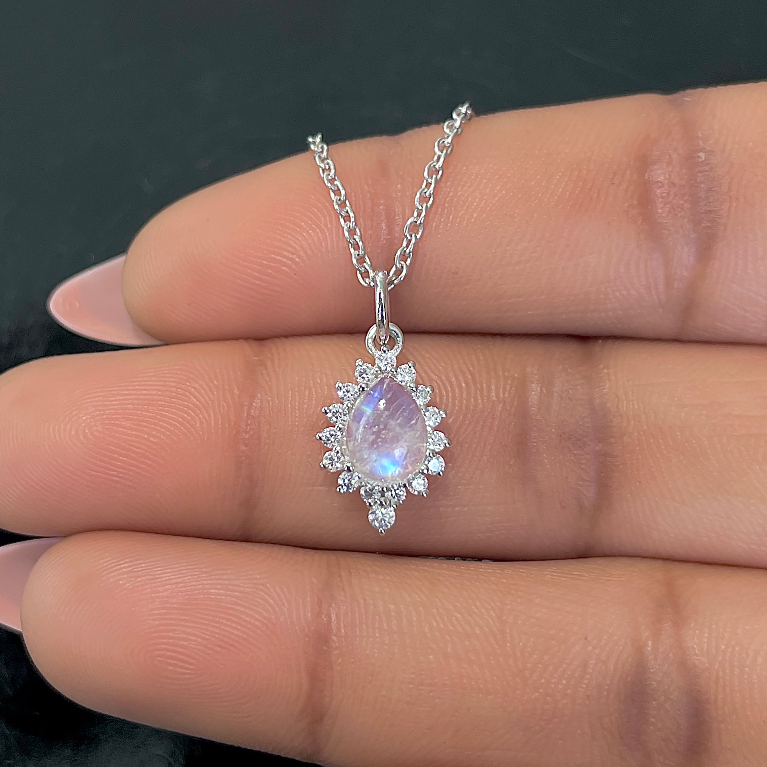 Moonstone & White Topaz Necklace With Slider Lock-(RBM-RDN-79.)