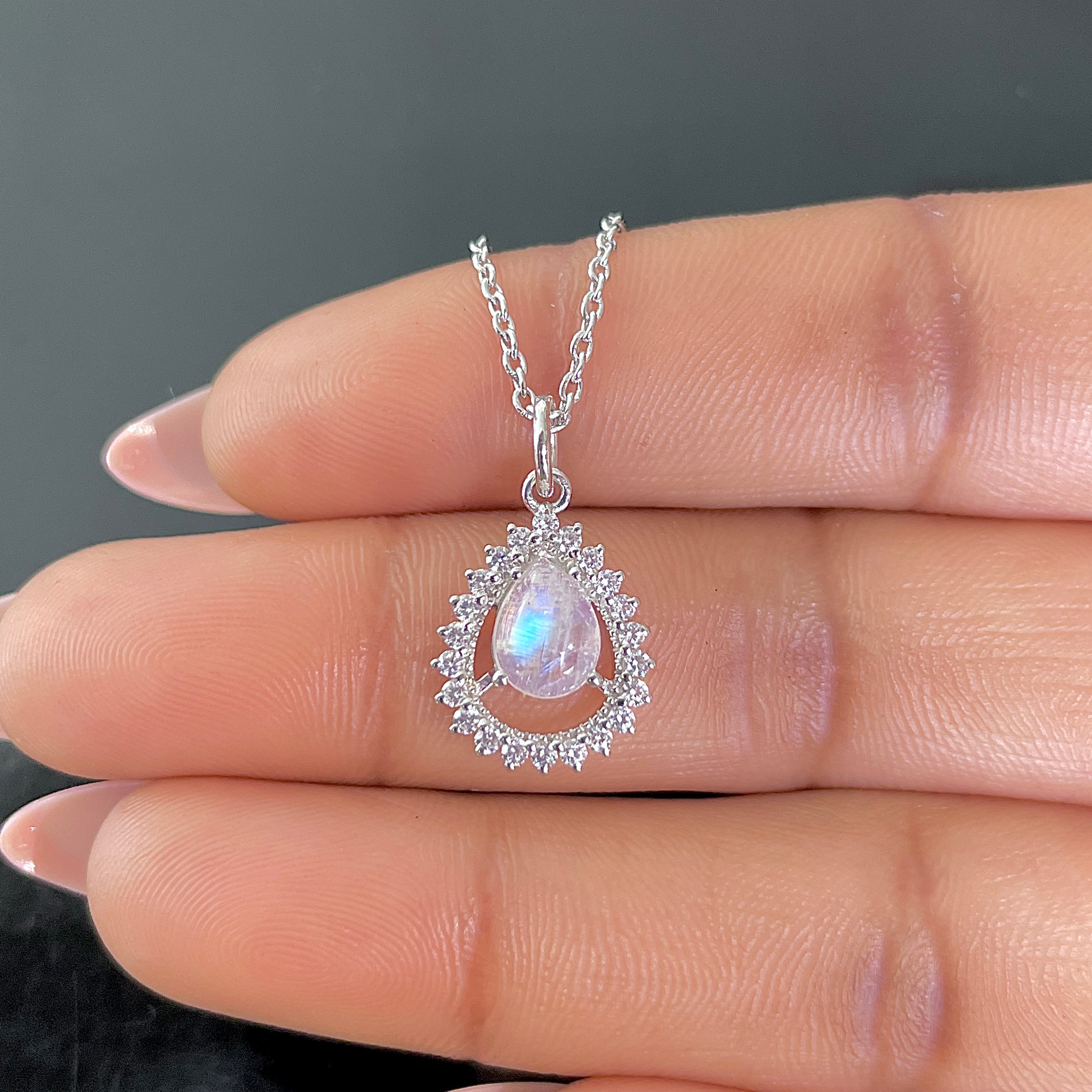 Moonstone & White Topaz Necklace With Slider Lock-(RBM-RDN-80.)