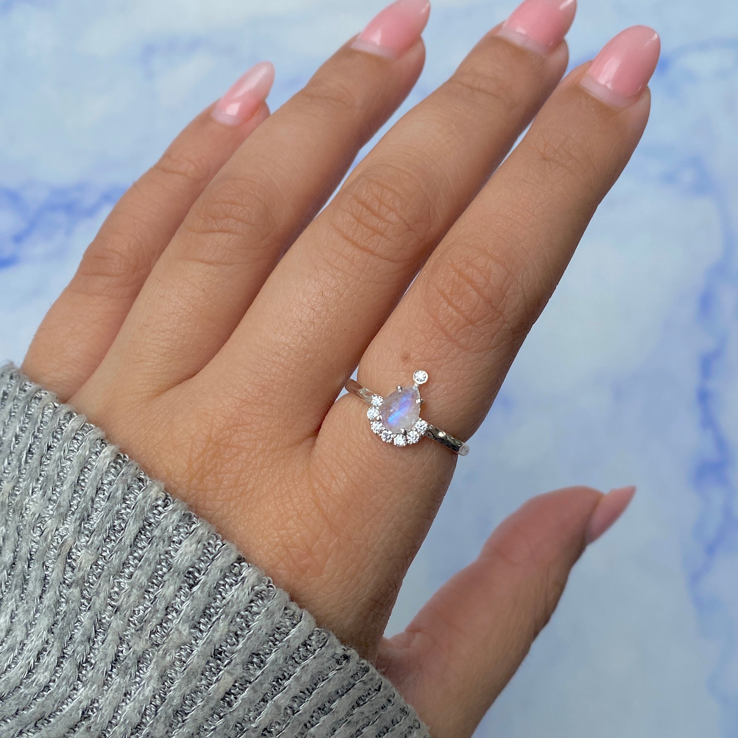 Moonstone & White Topaz Ring-(RBM-RDR-1622-ROSECUT.)