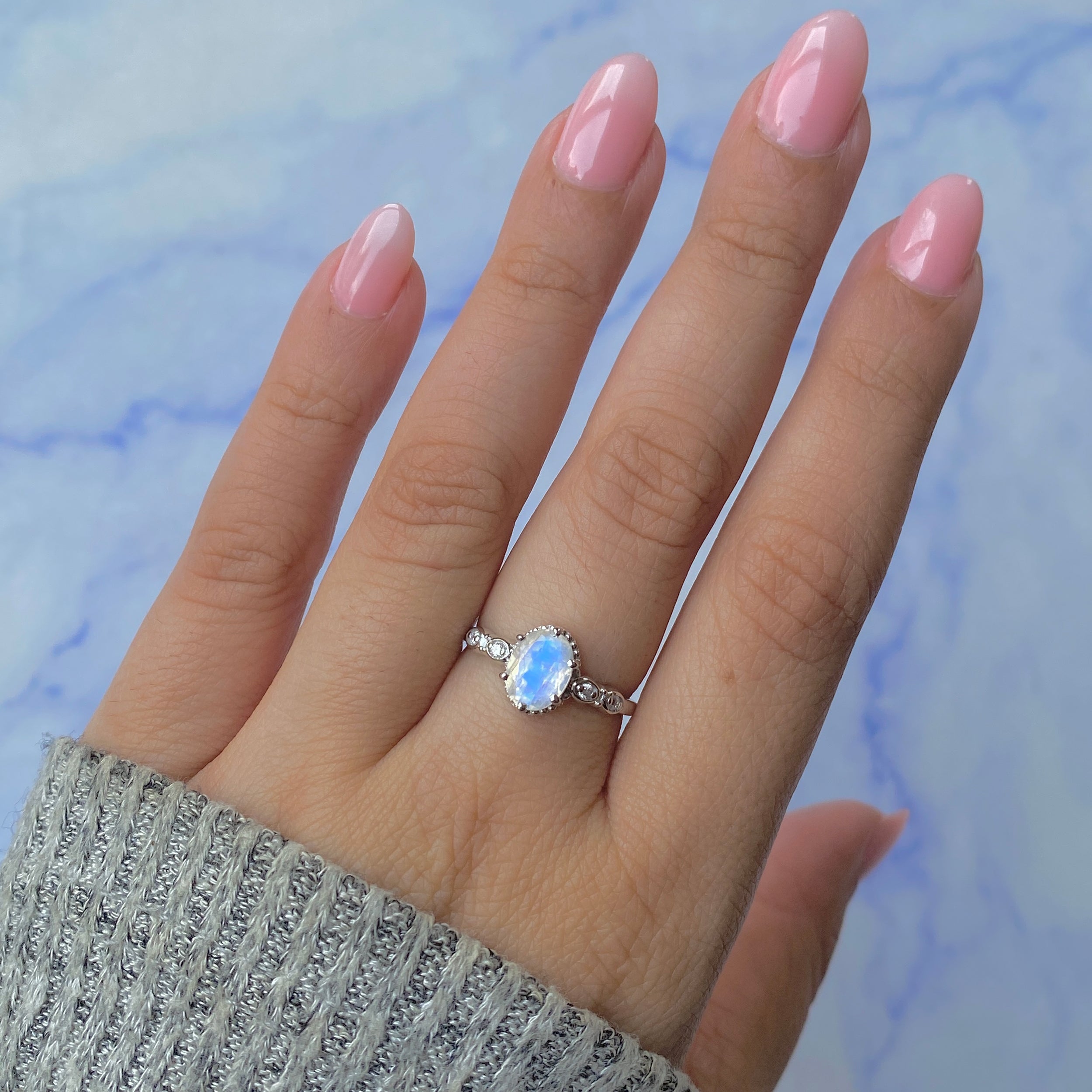 Moonstone & White Topaz Ring-(RBM-RDR-2182.)