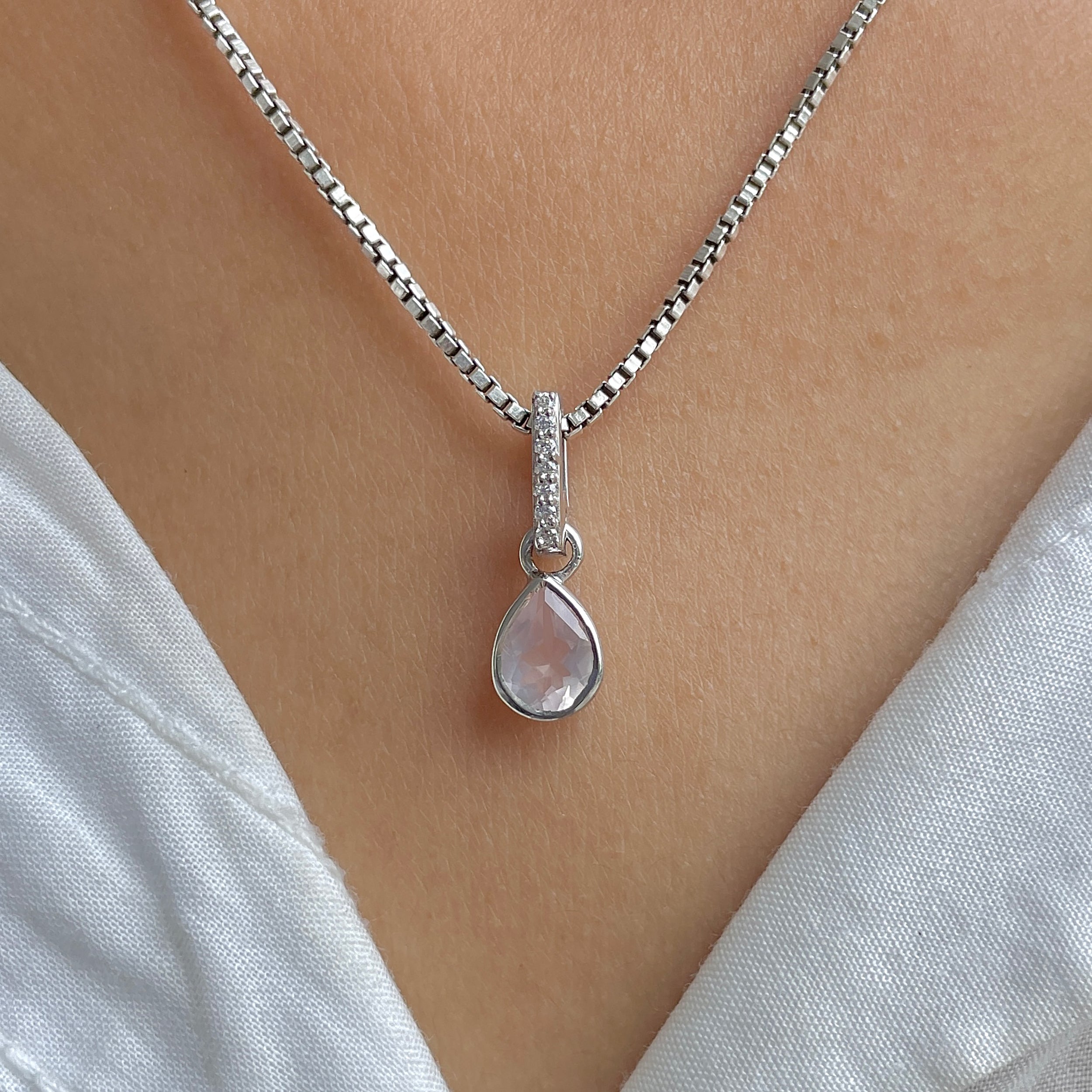 Rose Quartz & White Topaz Pendant-(RSQ-RDP-779.)