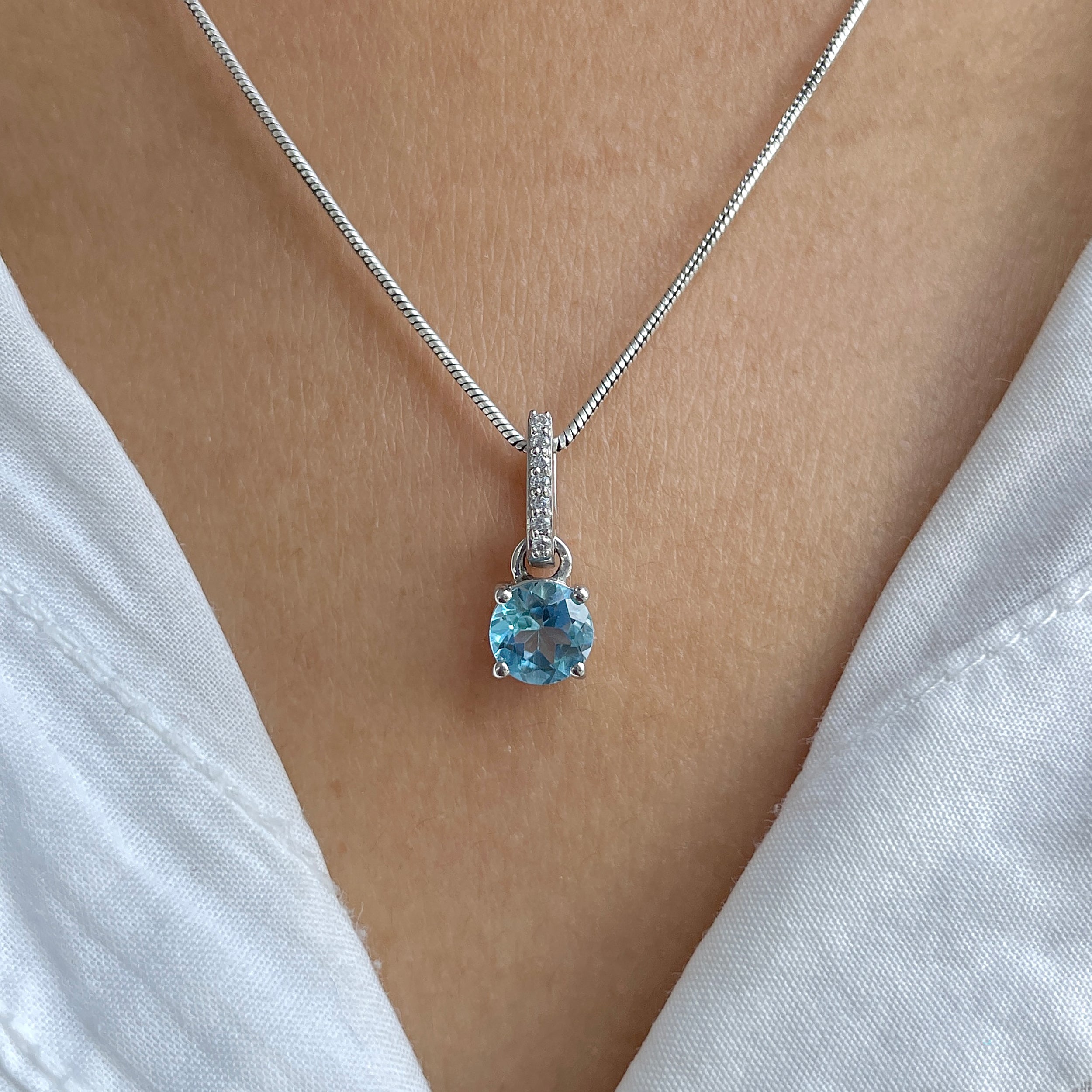 Swiss Blue Topaz & White Topaz Pendant-(SBTZ-RDP-549.)