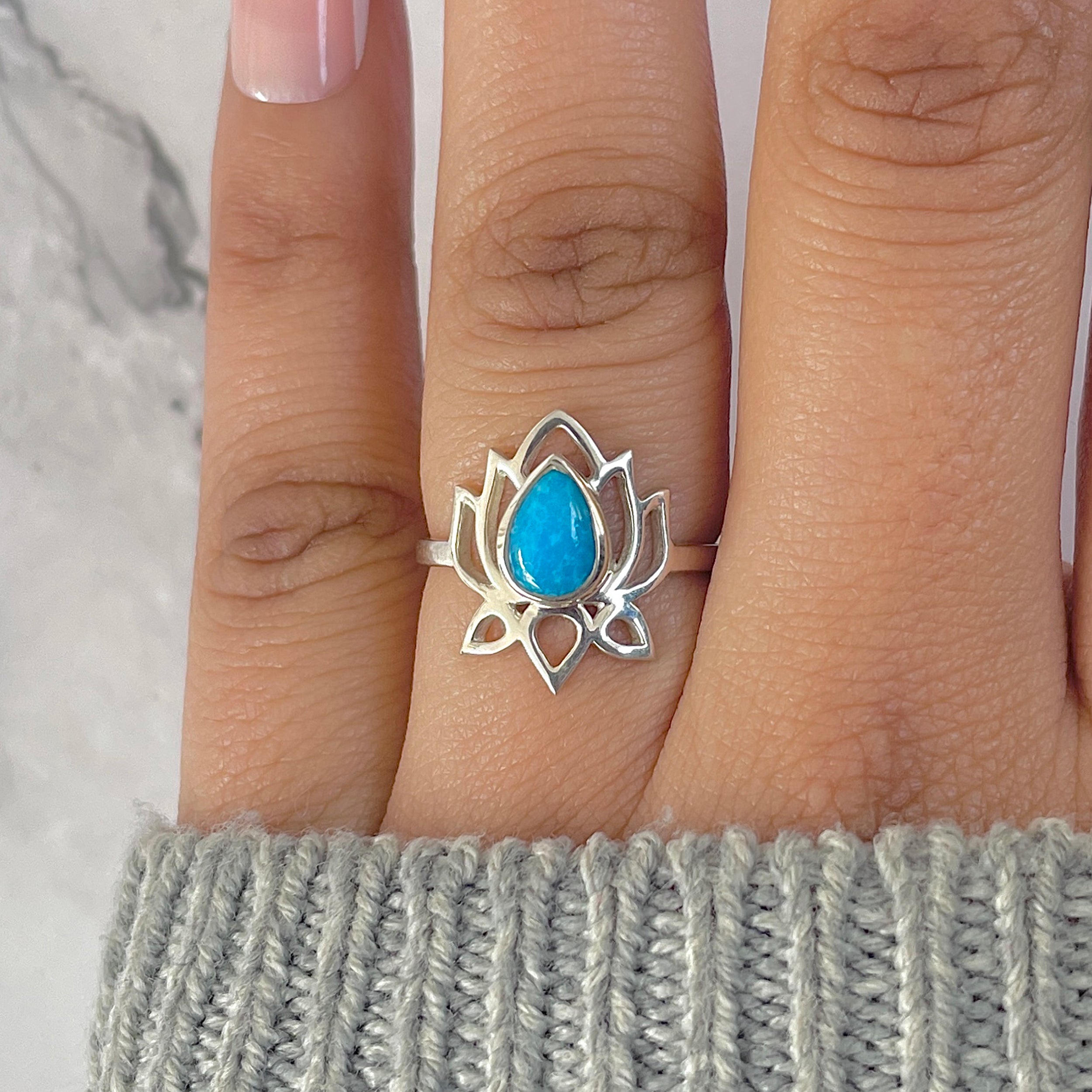 Turquoise Lotus Ring-(TRQ-RDR-1369.)