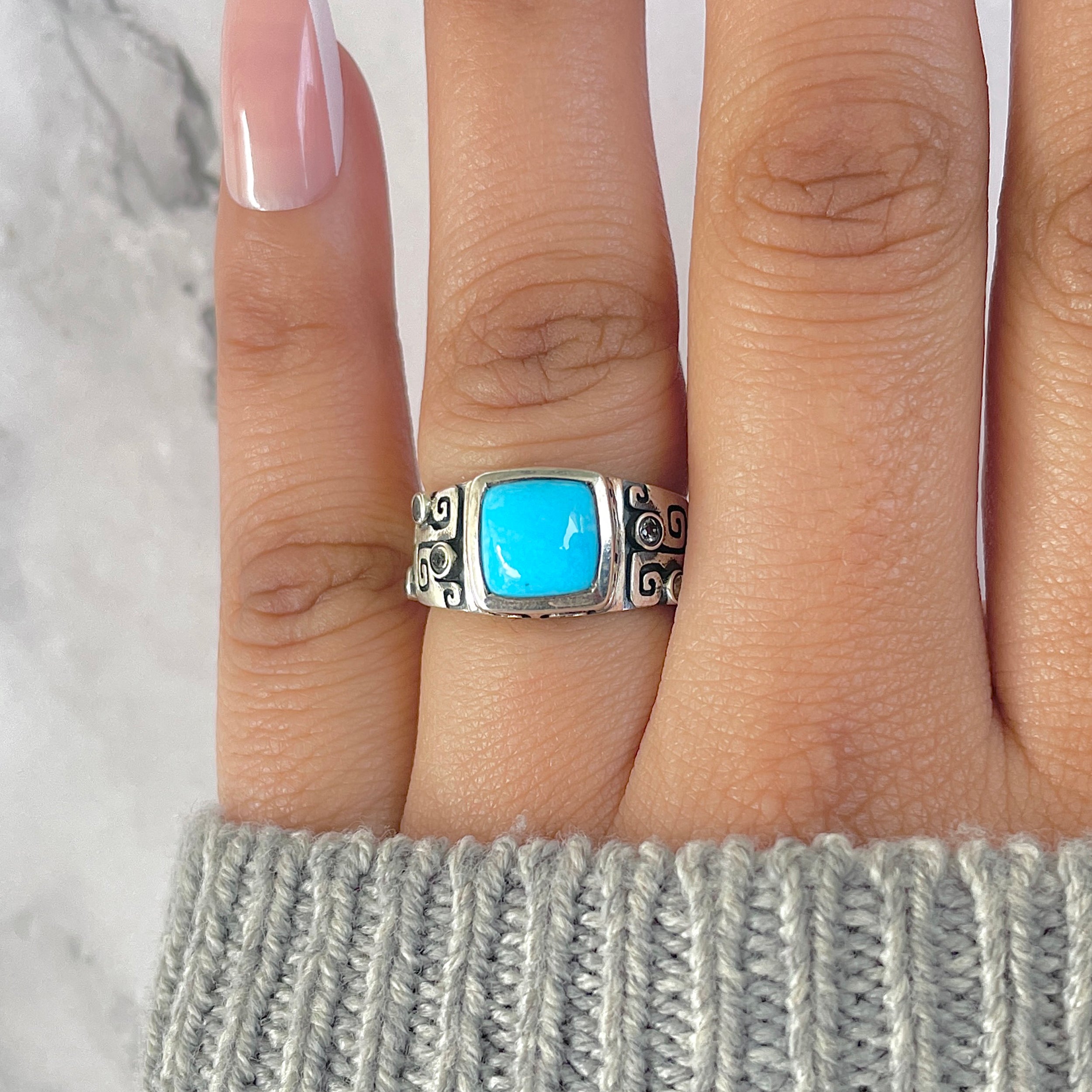 Turquoise & White Topaz Ring-(TRQ-RDR-328.)
