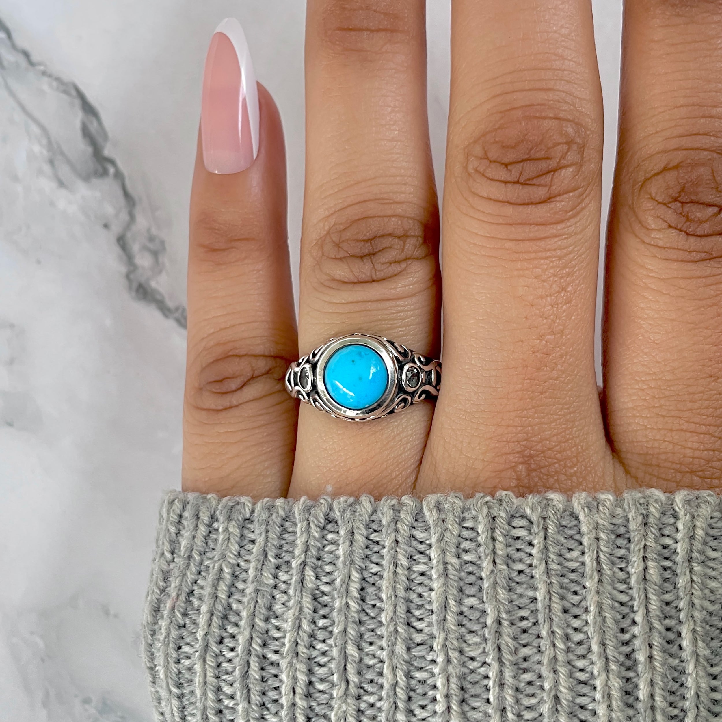 Turquoise & White Topaz Ring-(TRQ-RDR-330.)