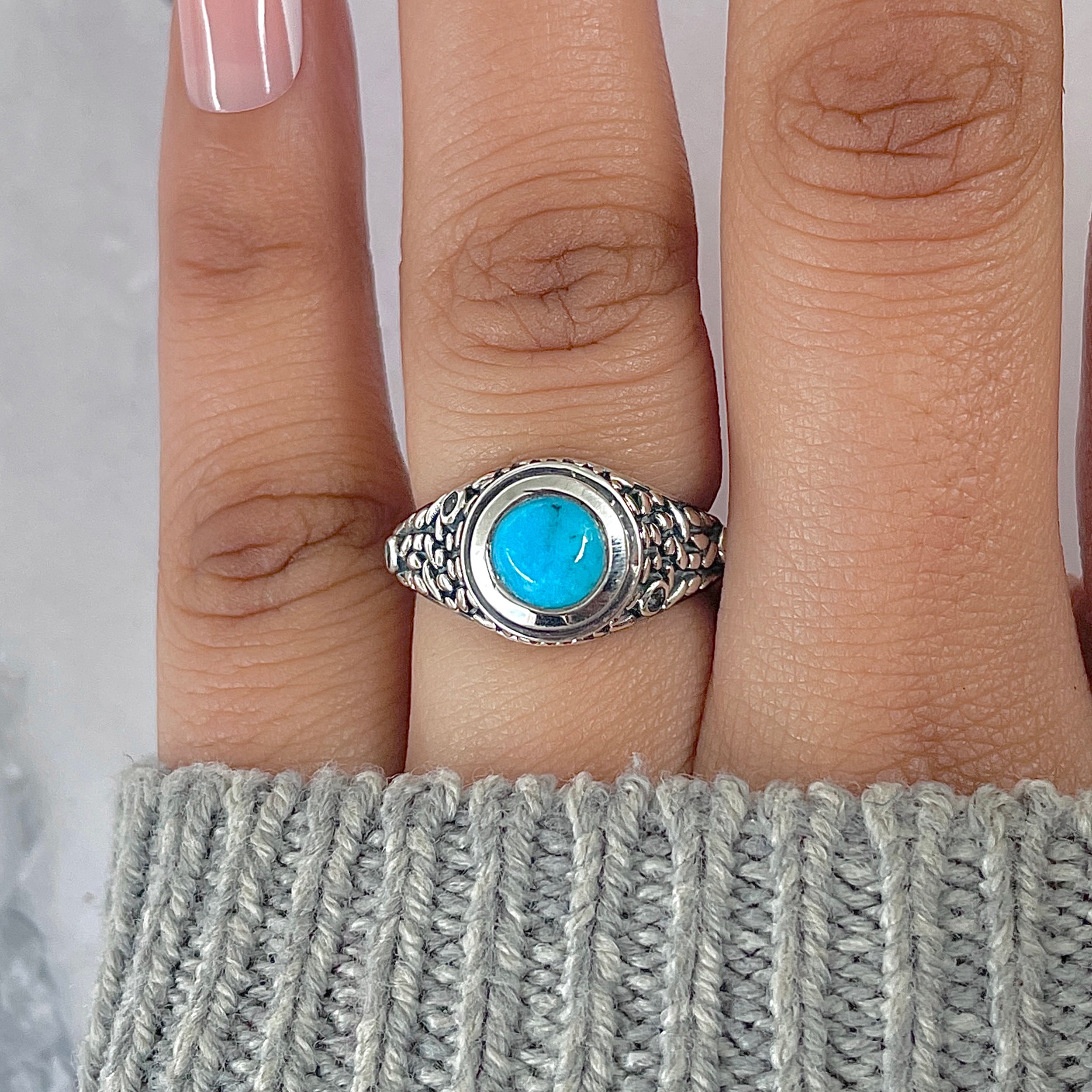 Turquoise & White Topaz Ring-(TRQ-RDR-338.)