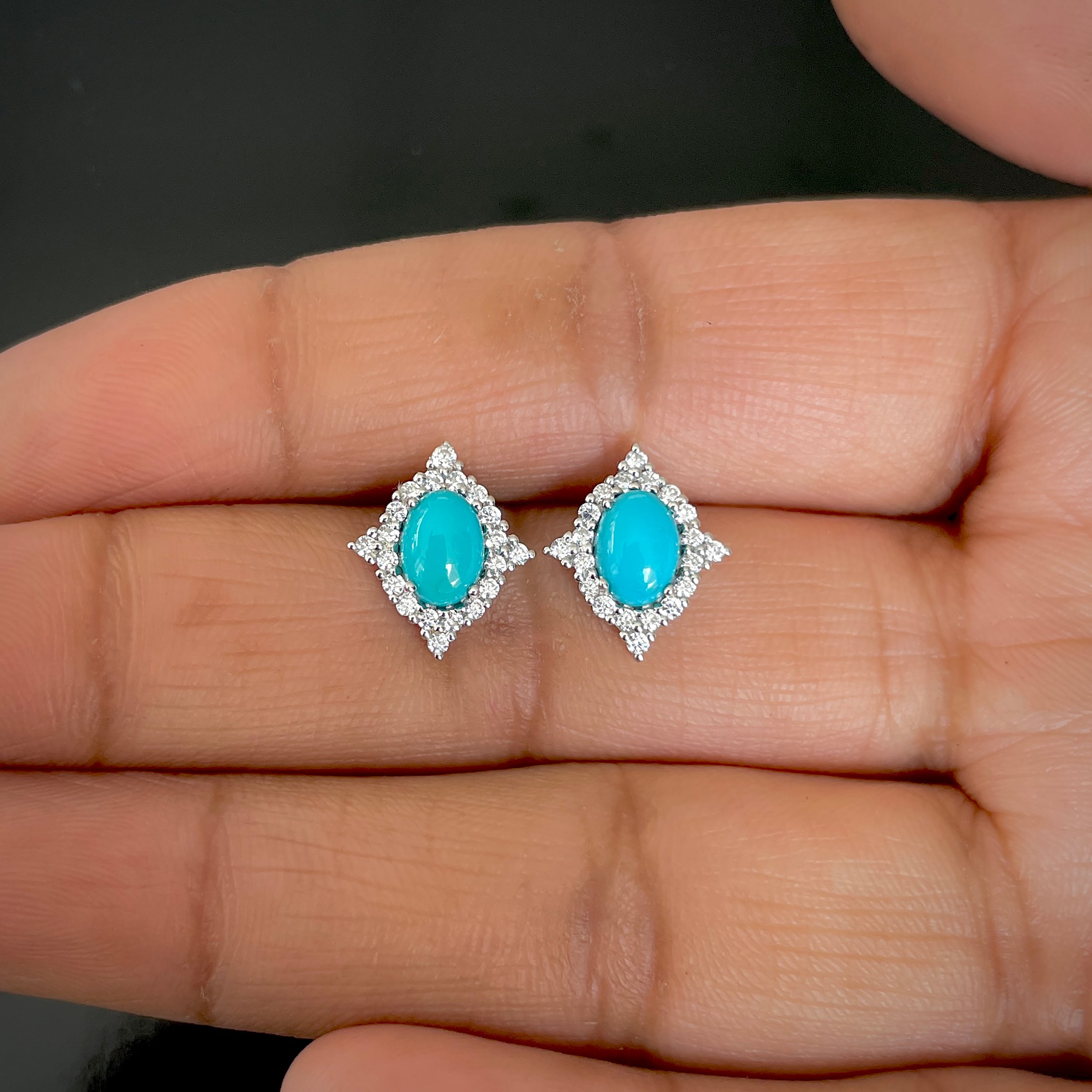 Turquoise & White Topaz Stud Earring-(TRQ-RDE-849.)