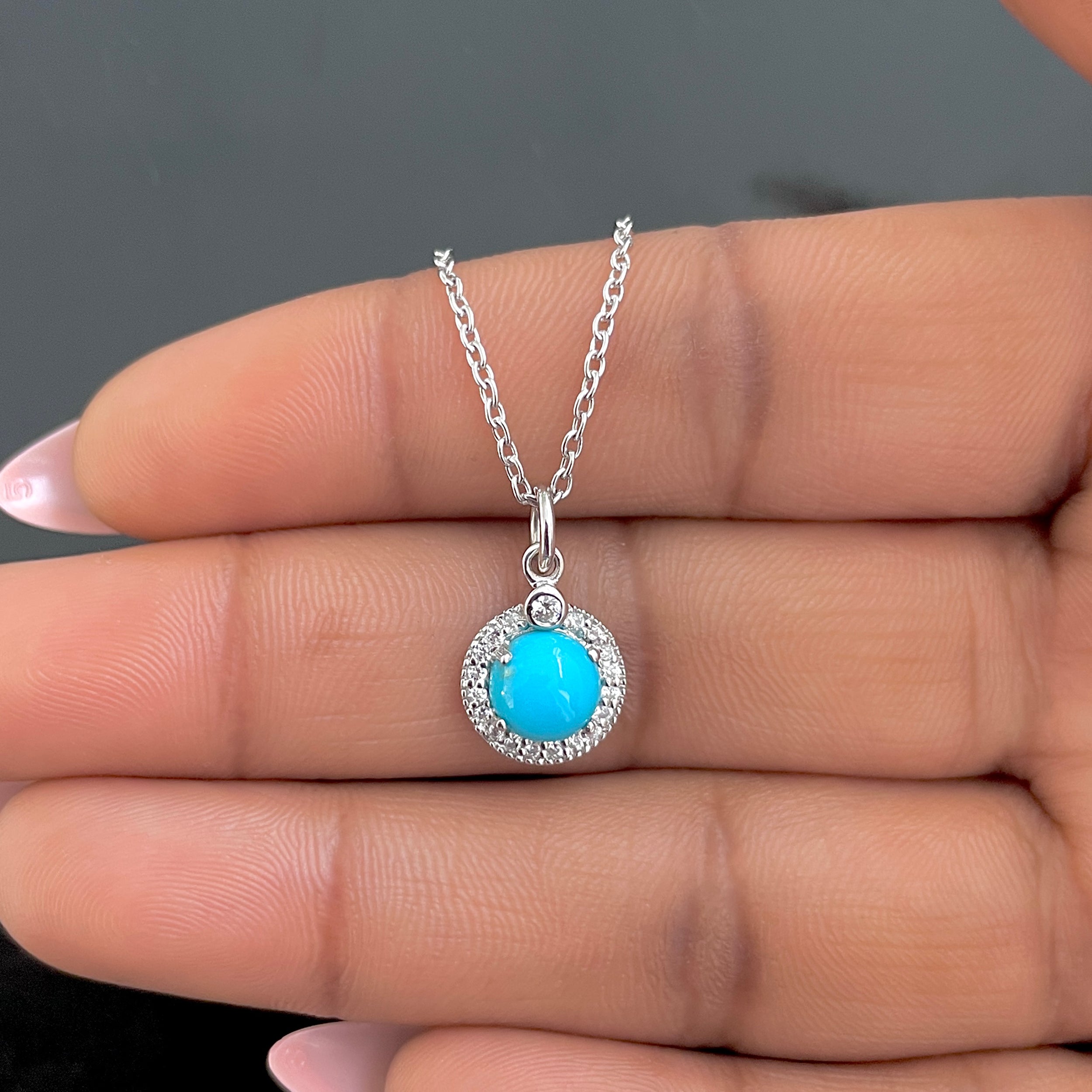 Turquoise & White Topaz Necklace With Slider Lock-(TRQ-RDN-72.)