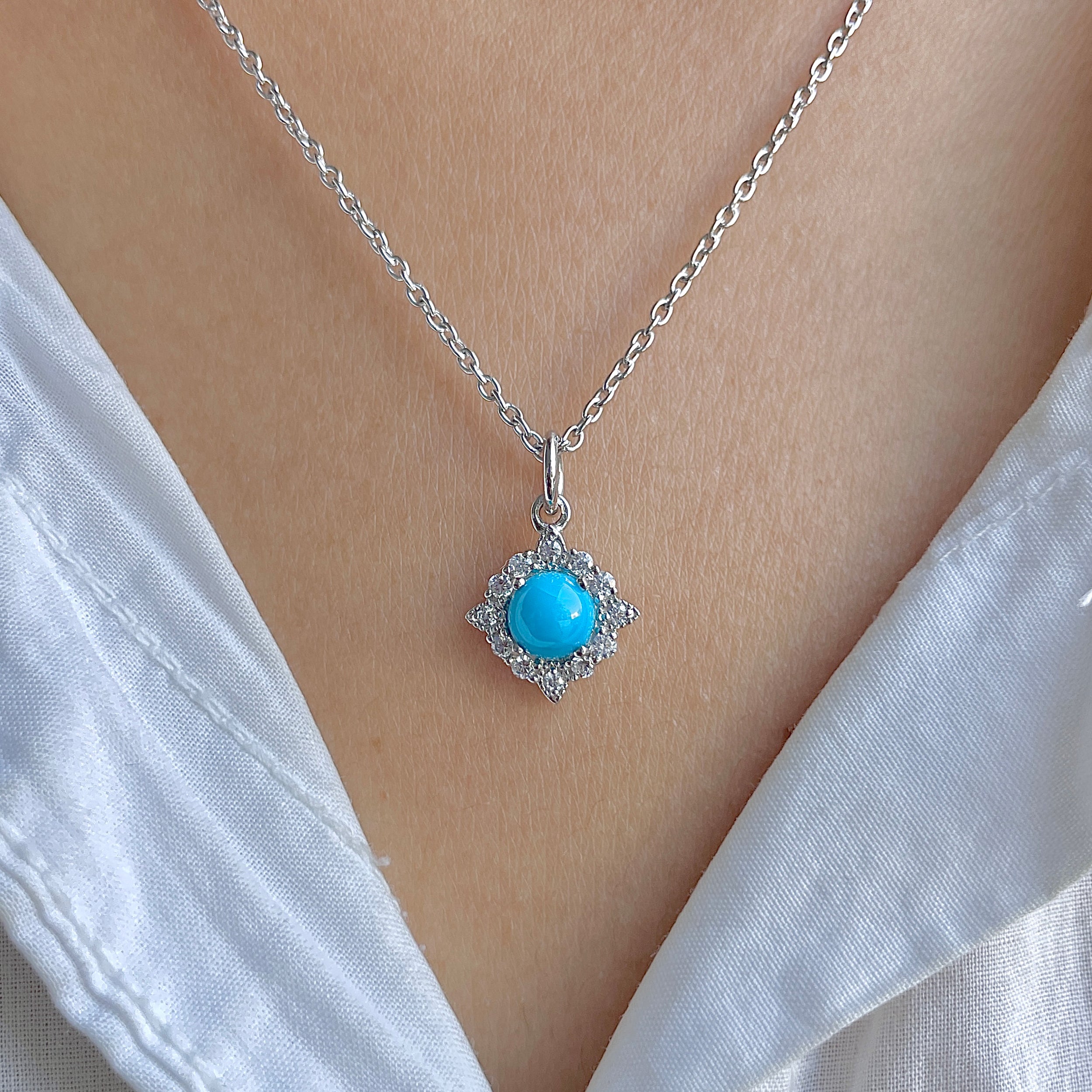 Turquoise & White Topaz Necklace With Slider Lock-(TRQ-RDN-77.)