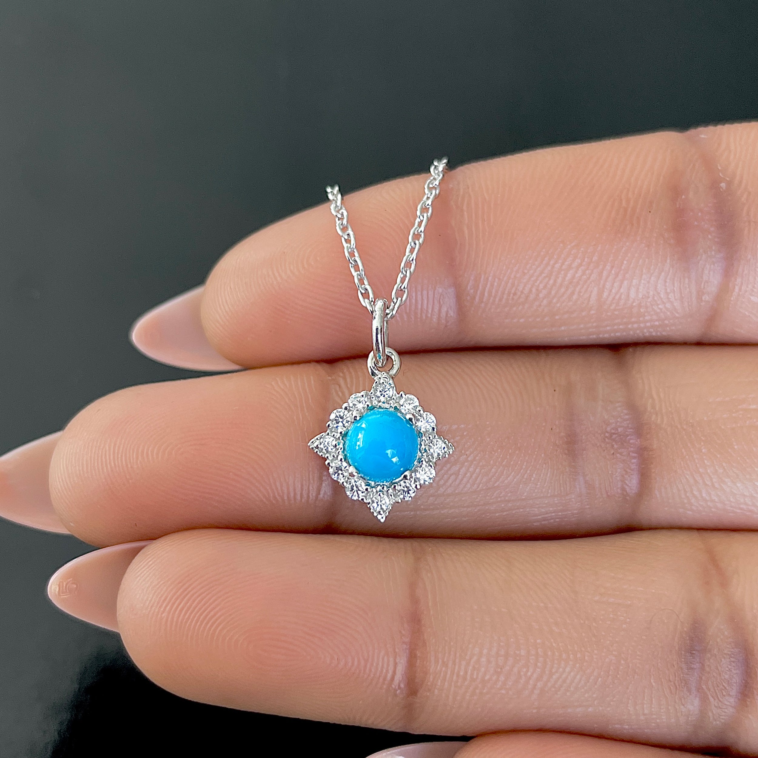 Turquoise & White Topaz Necklace With Slider Lock-(TRQ-RDN-77.)