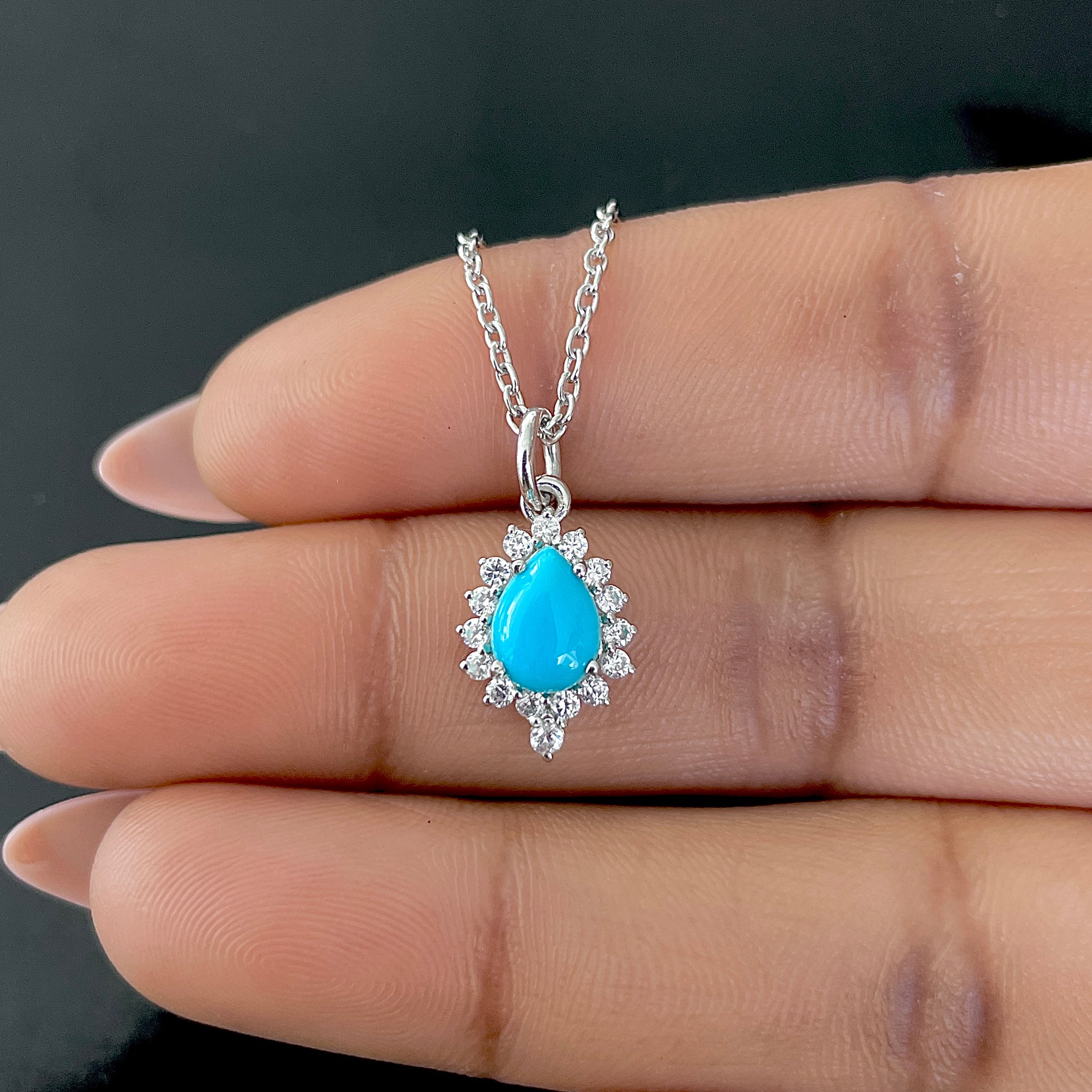 Turquoise & White Topaz Necklace With Slider Lock-(TRQ-RDN-79.)