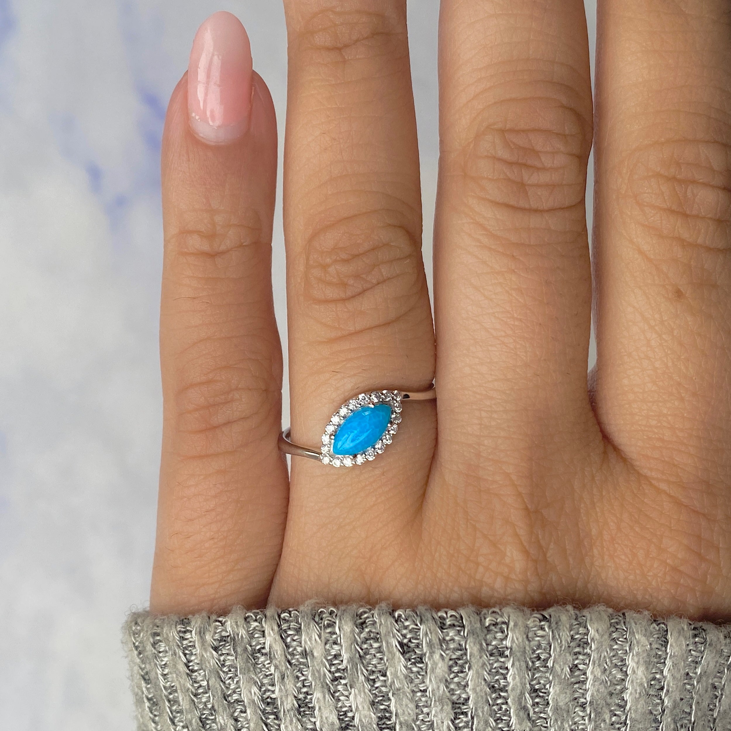 Turquoise & White Topaz Ring-(TRQ-RDR-1755.)