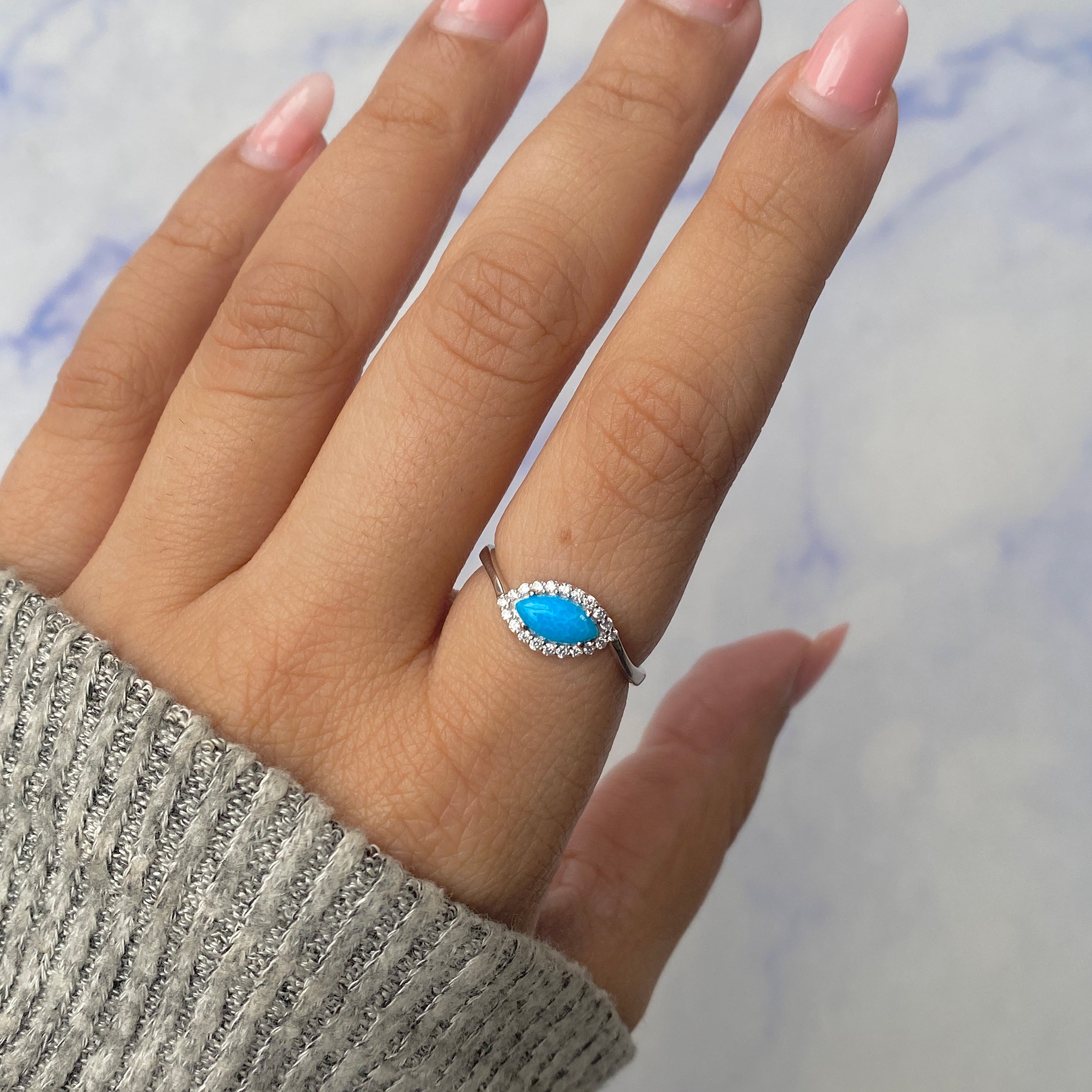 Turquoise & White Topaz Ring-(TRQ-RDR-1755.)