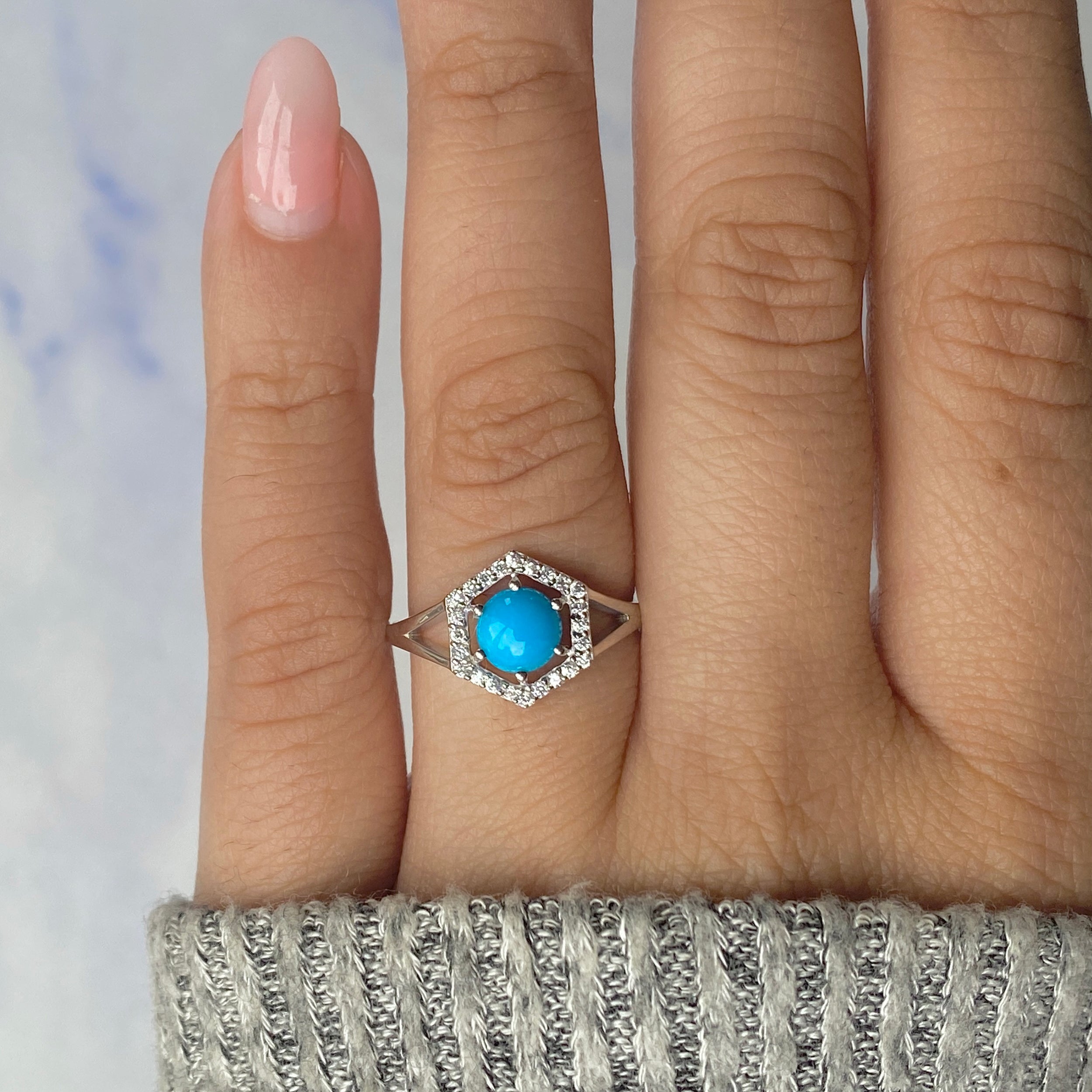 Turquoise & White Topaz Ring-(TRQ-RDR-1800.)