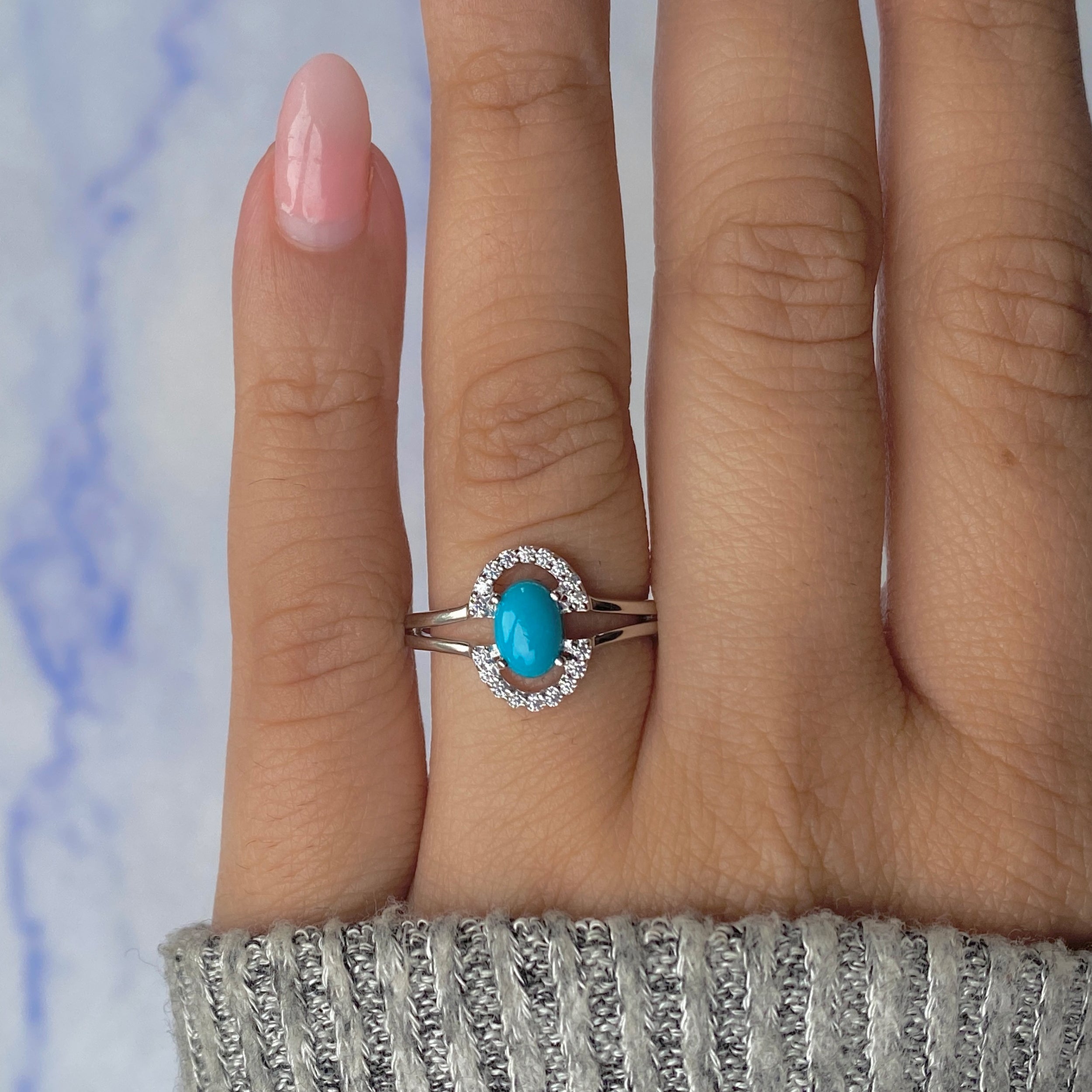Turquoise & White Topaz Ring-(TRQ-RDR-1802.)