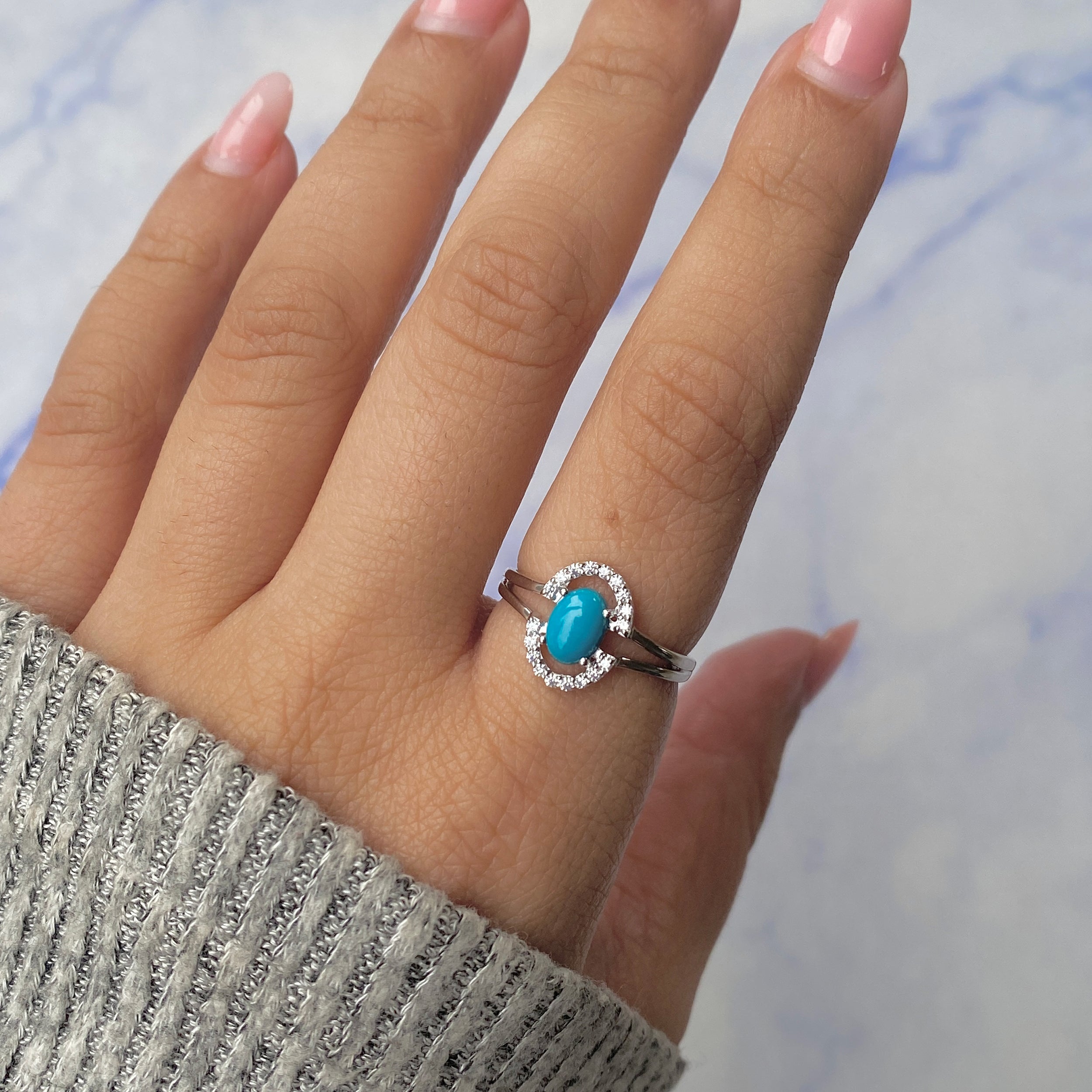 Turquoise & White Topaz Ring-(TRQ-RDR-1802.)