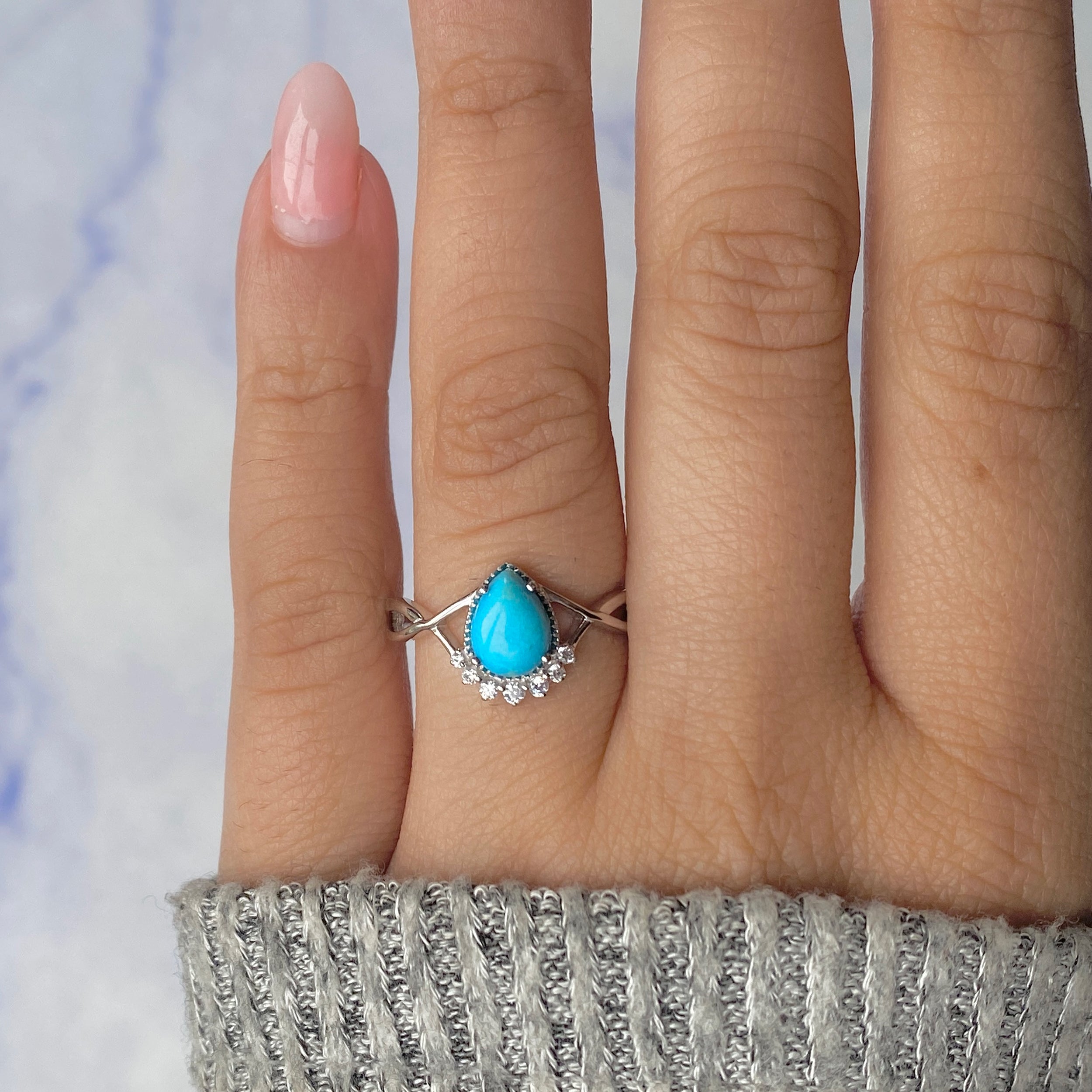 Turquoise & White Topaz Ring-(TRQ-RDR-1930.)