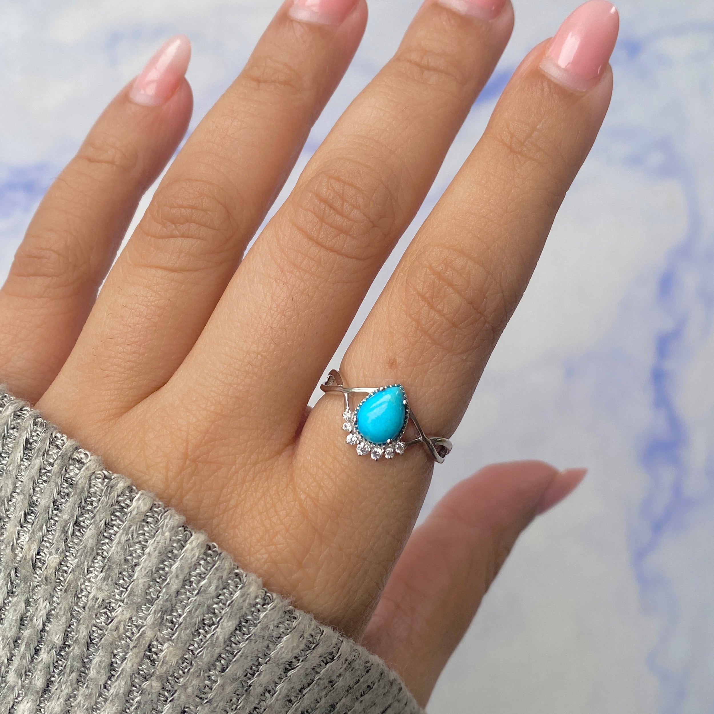 Turquoise & White Topaz Ring-(TRQ-RDR-1930.)