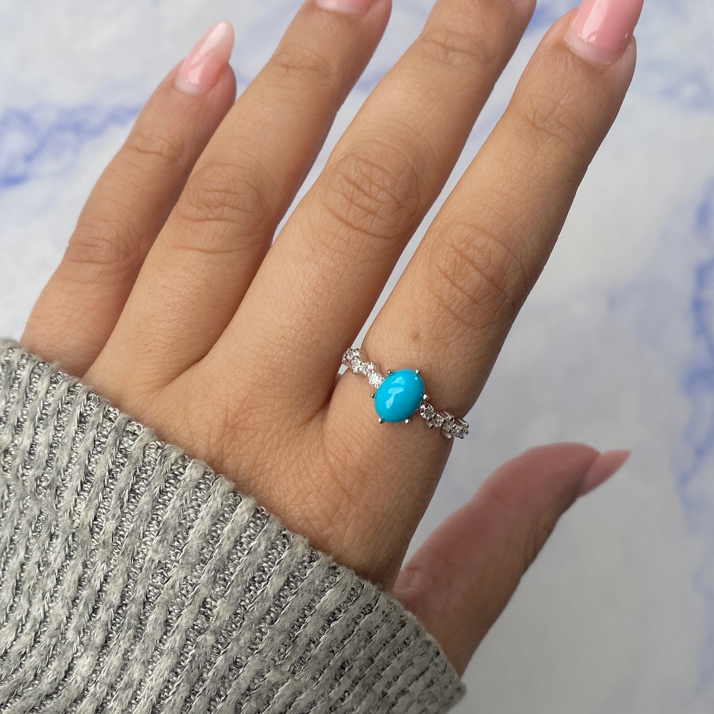 Turquoise & White Topaz Ring-(TRQ-RDR-2241.)