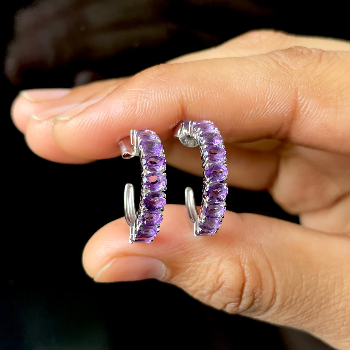 Amethyst Hoop Earring-(AMT-RDE-975.)