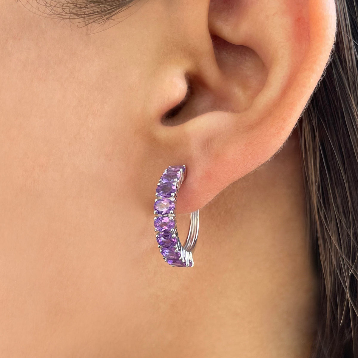 Amethyst Hoop Earring-(AMT-RDE-975.)