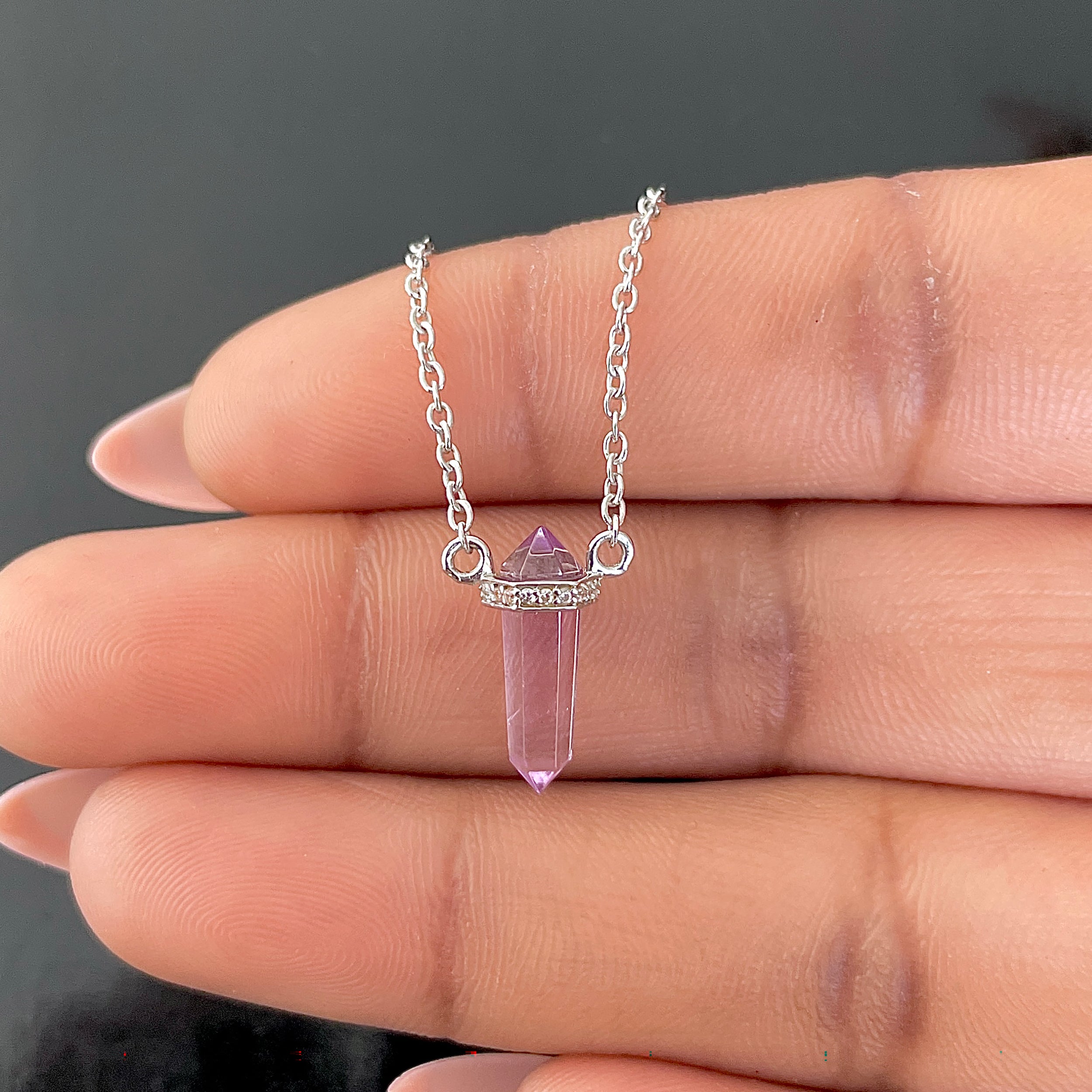Amethyst & White Topaz Pencil Necklace-(AMT-RN-84.)