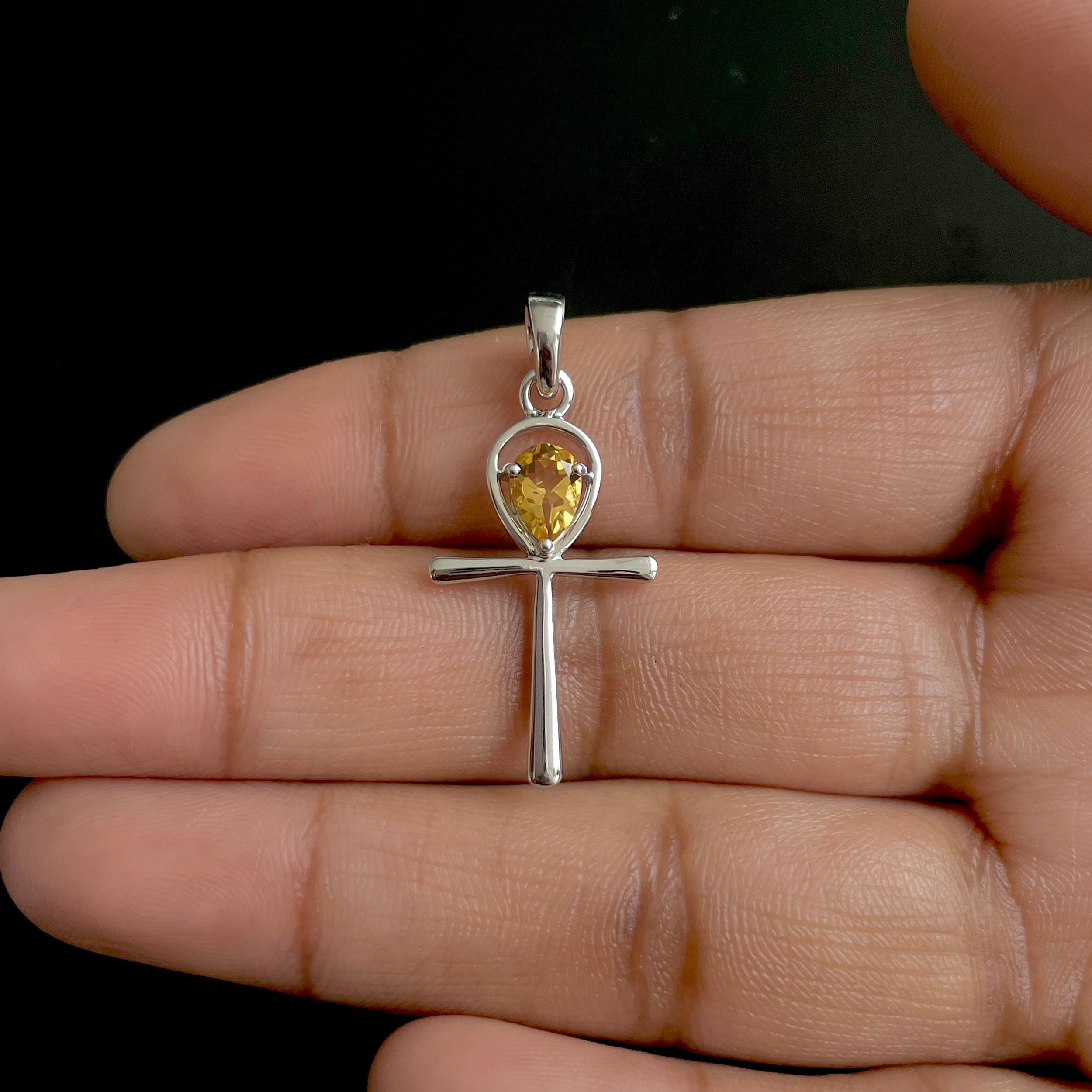 Citrine Ankh Pendant-(CIT-RDN-168.)