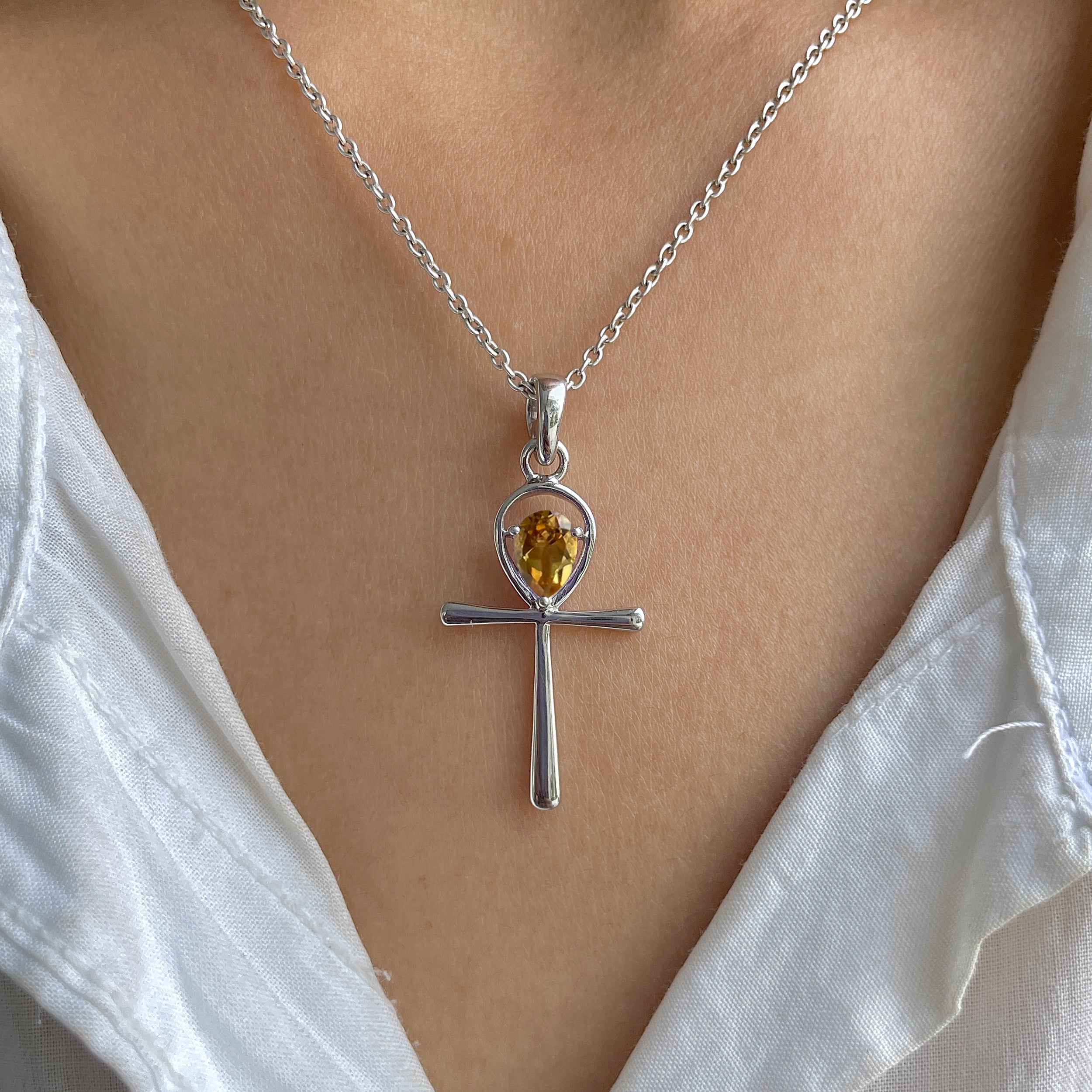 Citrine Ankh Pendant-(CIT-RDN-168.)