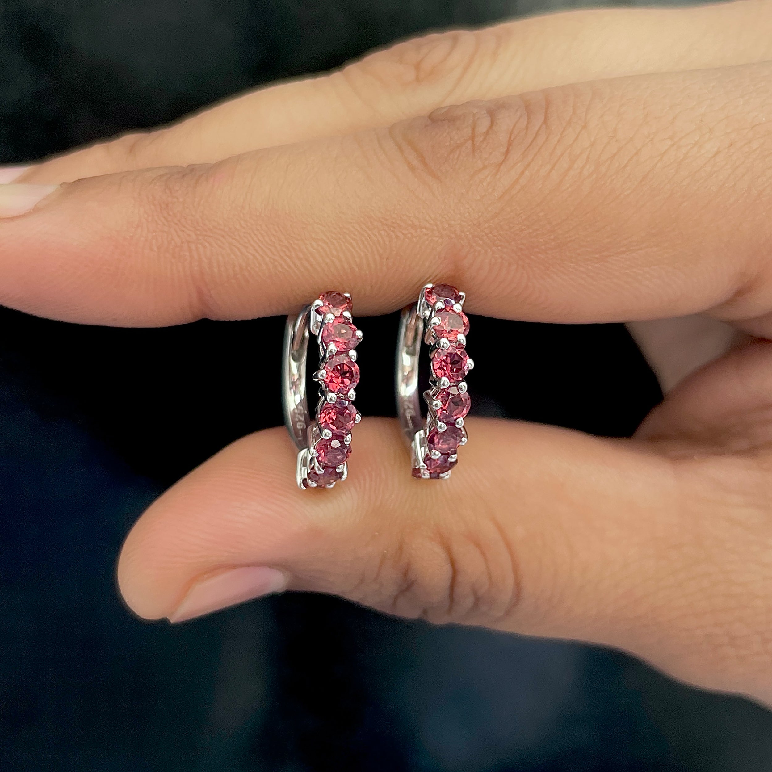 Garnet Hoop Hoop Earring-(GAR-RDE-1473.)