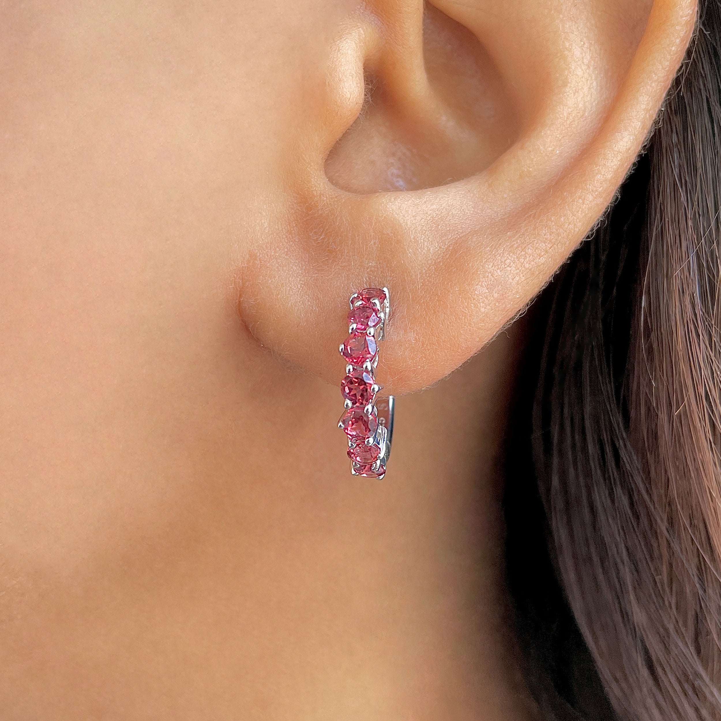 Garnet Hoop Hoop Earring-(GAR-RDE-1473.)
