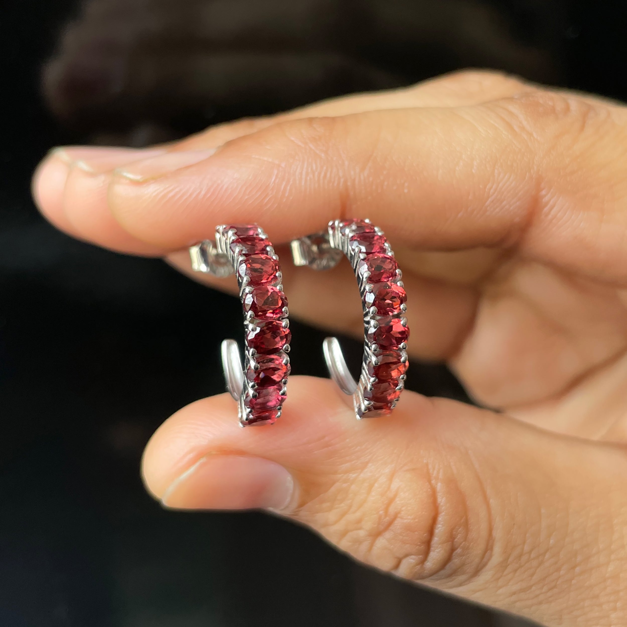 Garnet Hoop Earring-(GAR-RDE-975.)