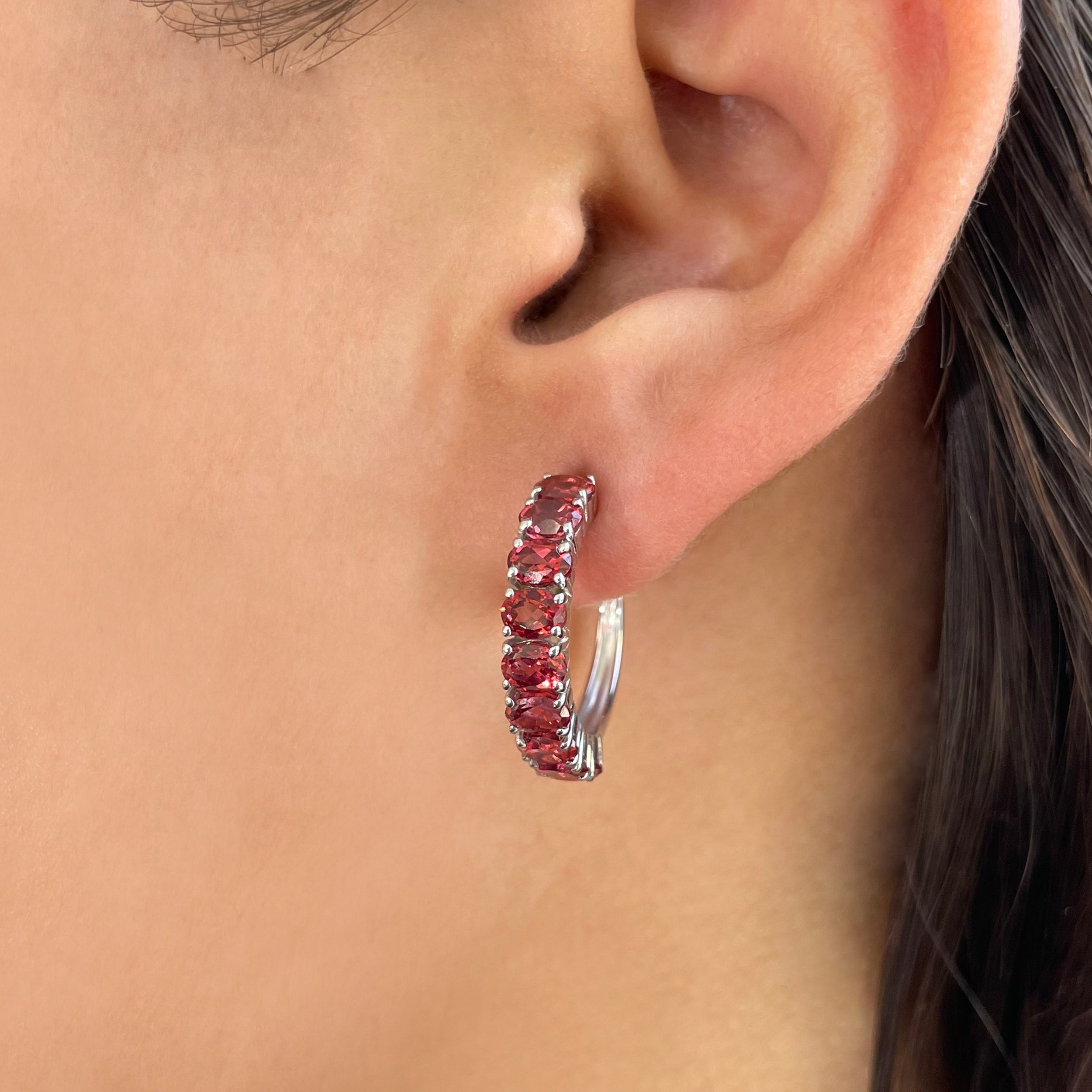 Garnet Hoop Earring-(GAR-RDE-975.)