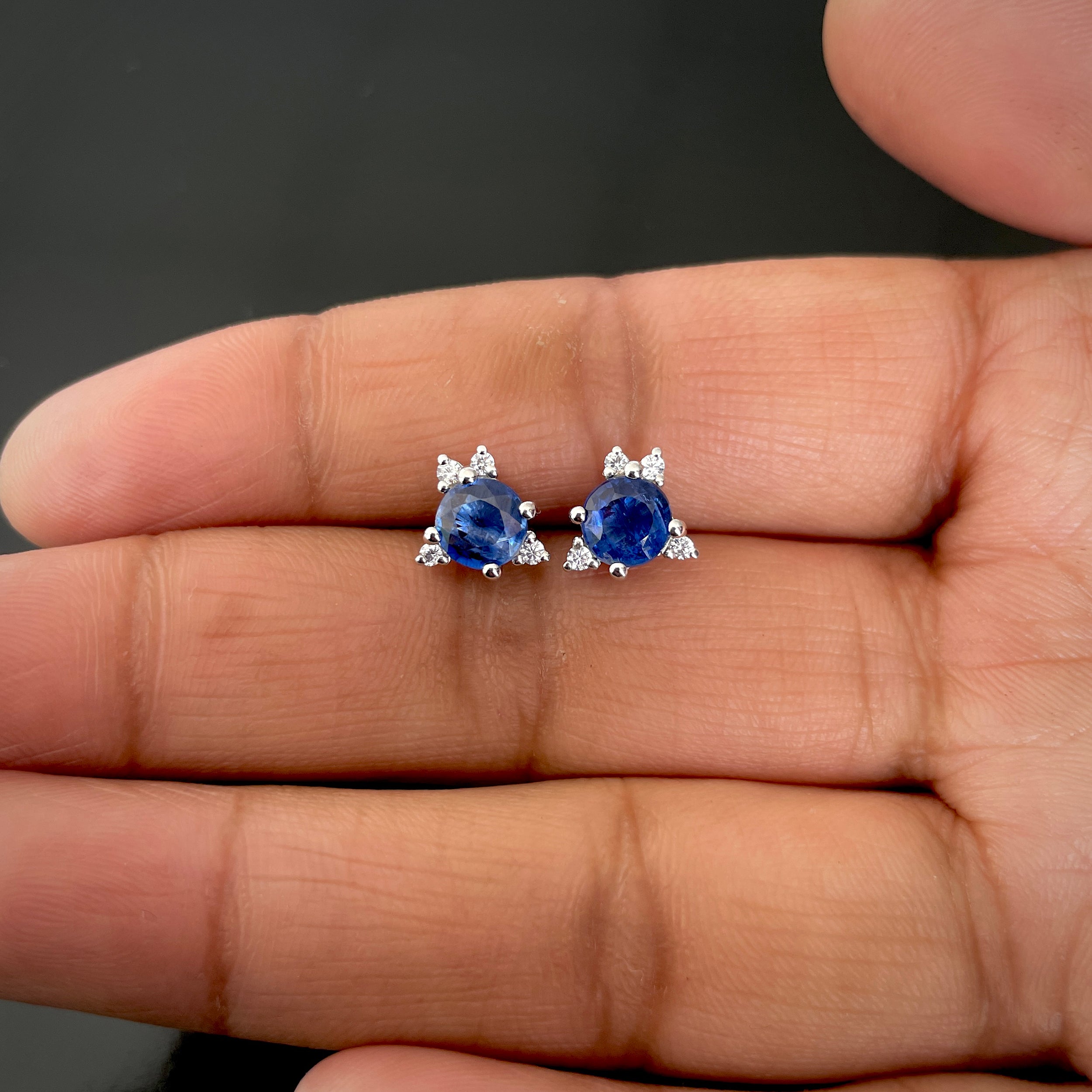 Kyanite & White Topaz Stud Earring-(KYN-RDE-1260.)