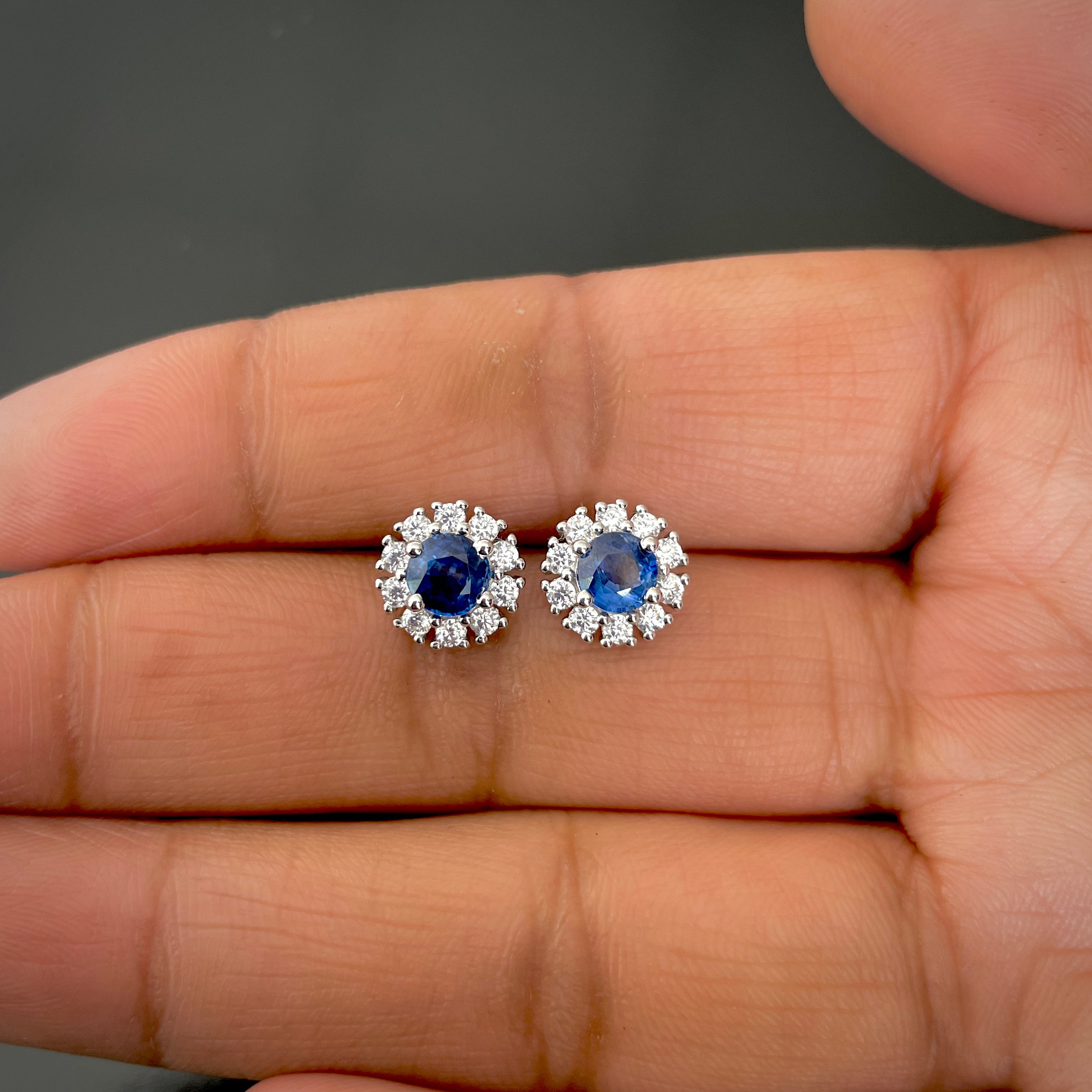 Kyanite & White Topaz Stud Earring-(KYN-RDE-1268.)