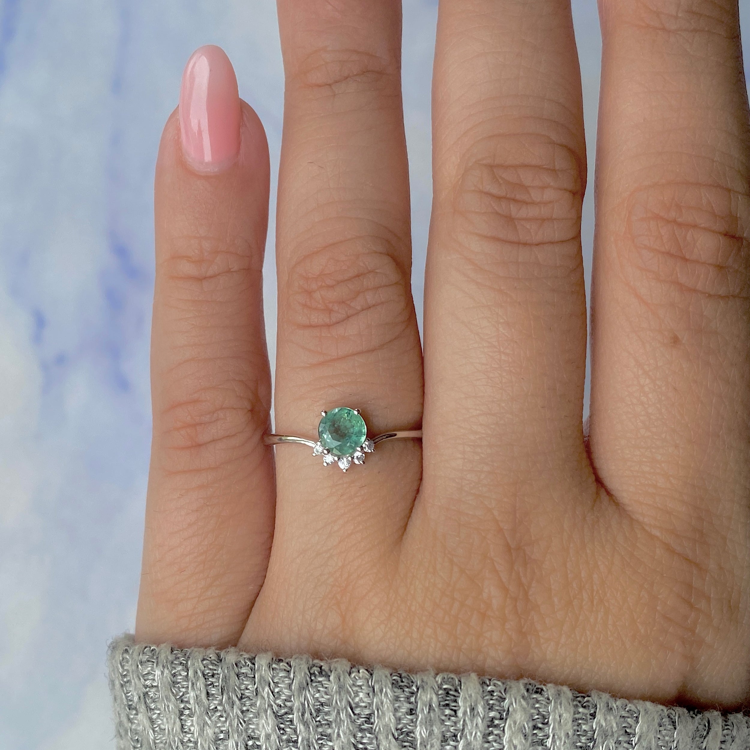 Kyanite (Green) & White Topaz Ring-(KYN-RDR-1942-G.)