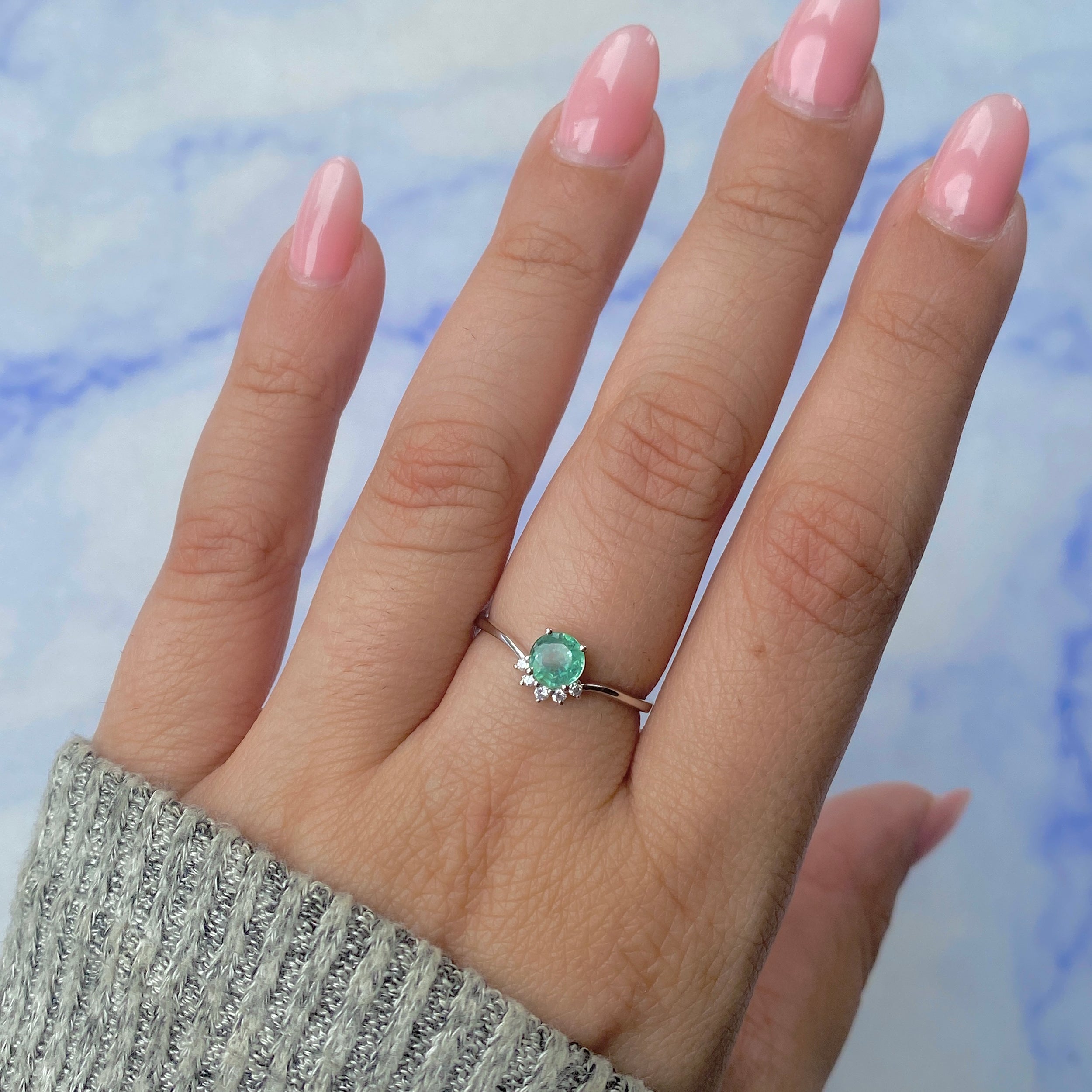 Kyanite (Green) & White Topaz Ring-(KYN-RDR-1942-G.)