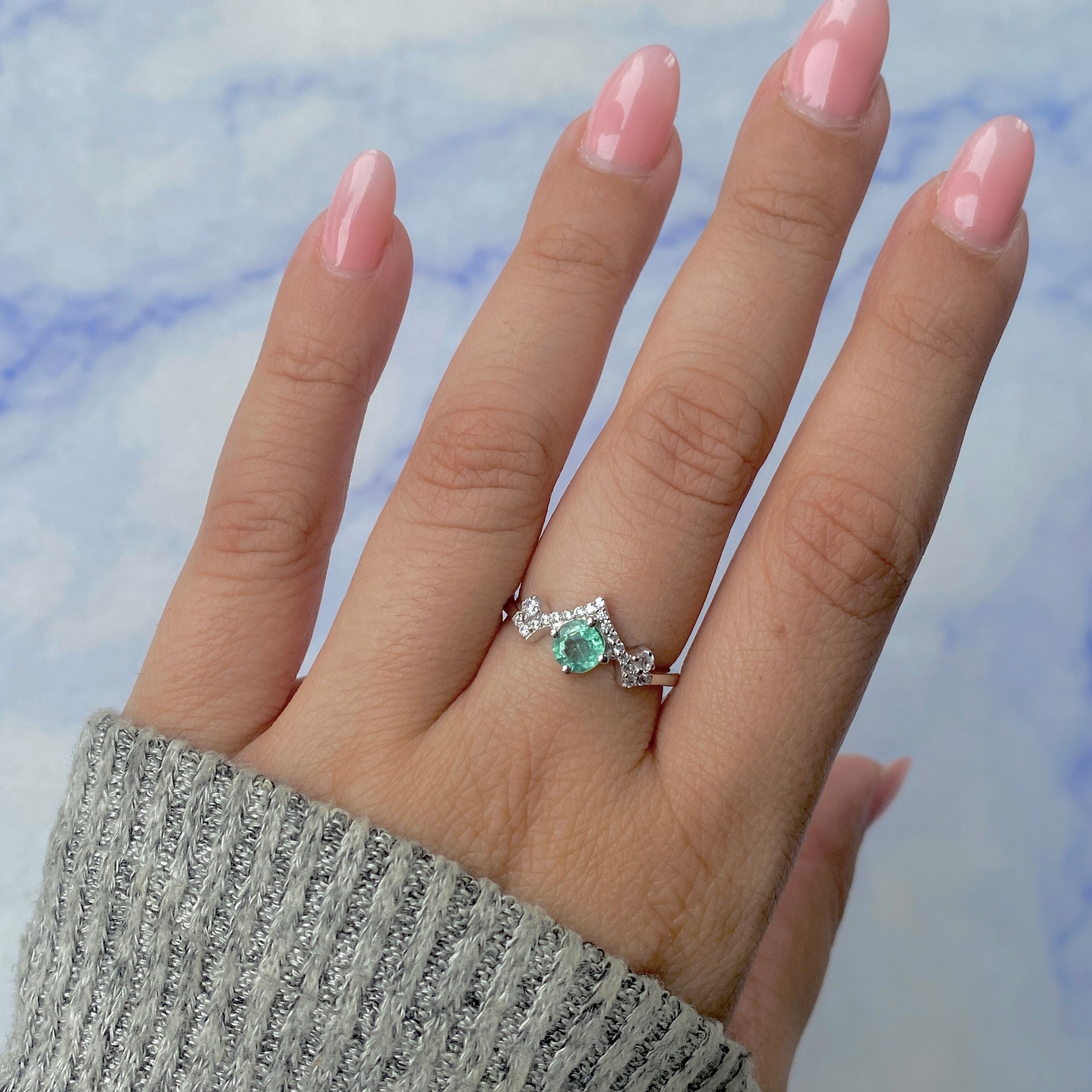 Kyanite (Green) & White Topaz Ring-(KYN-RDR-2296-G.)