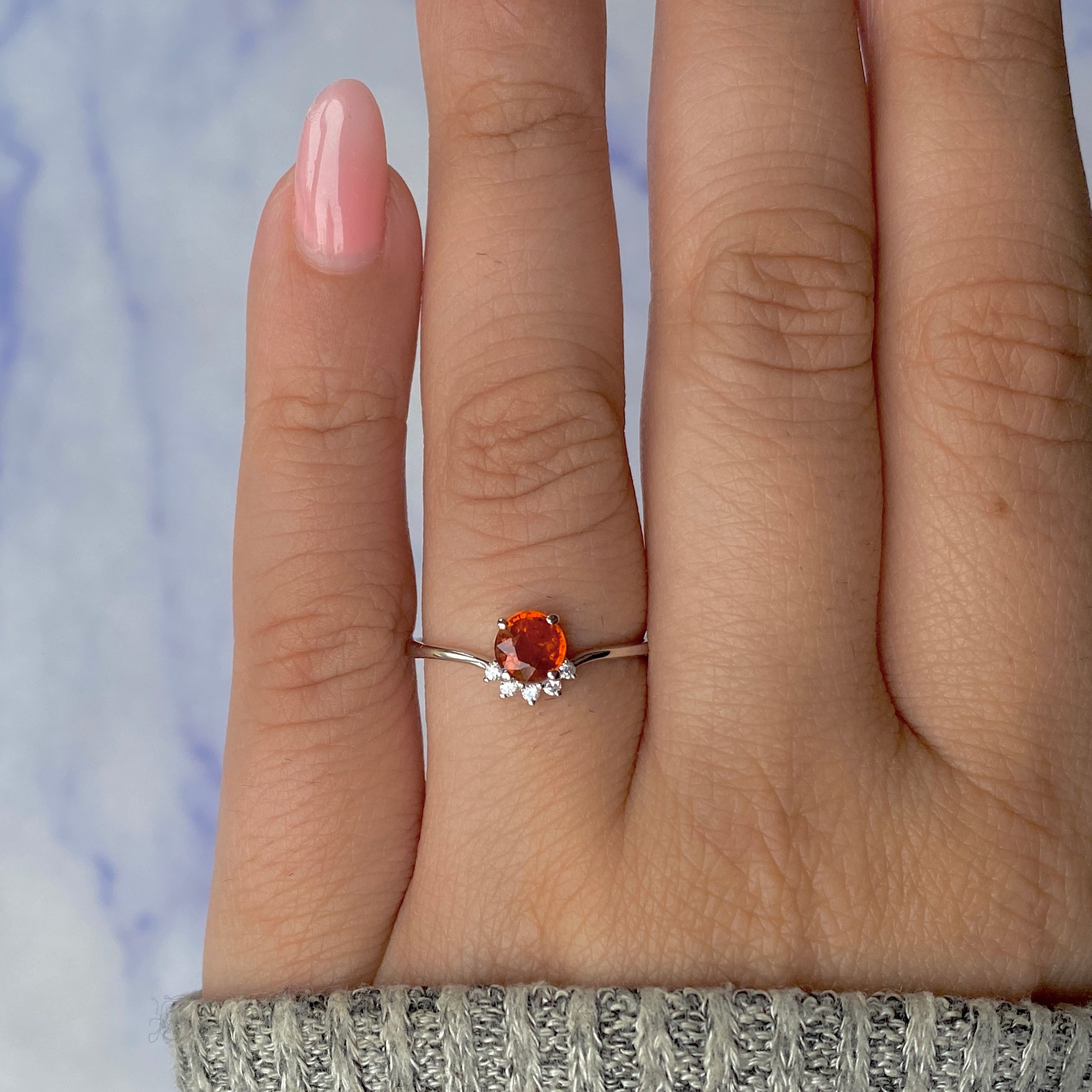 Kyanite (Orange) & White Topaz Ring-(KYN-RDR-1942-O.)