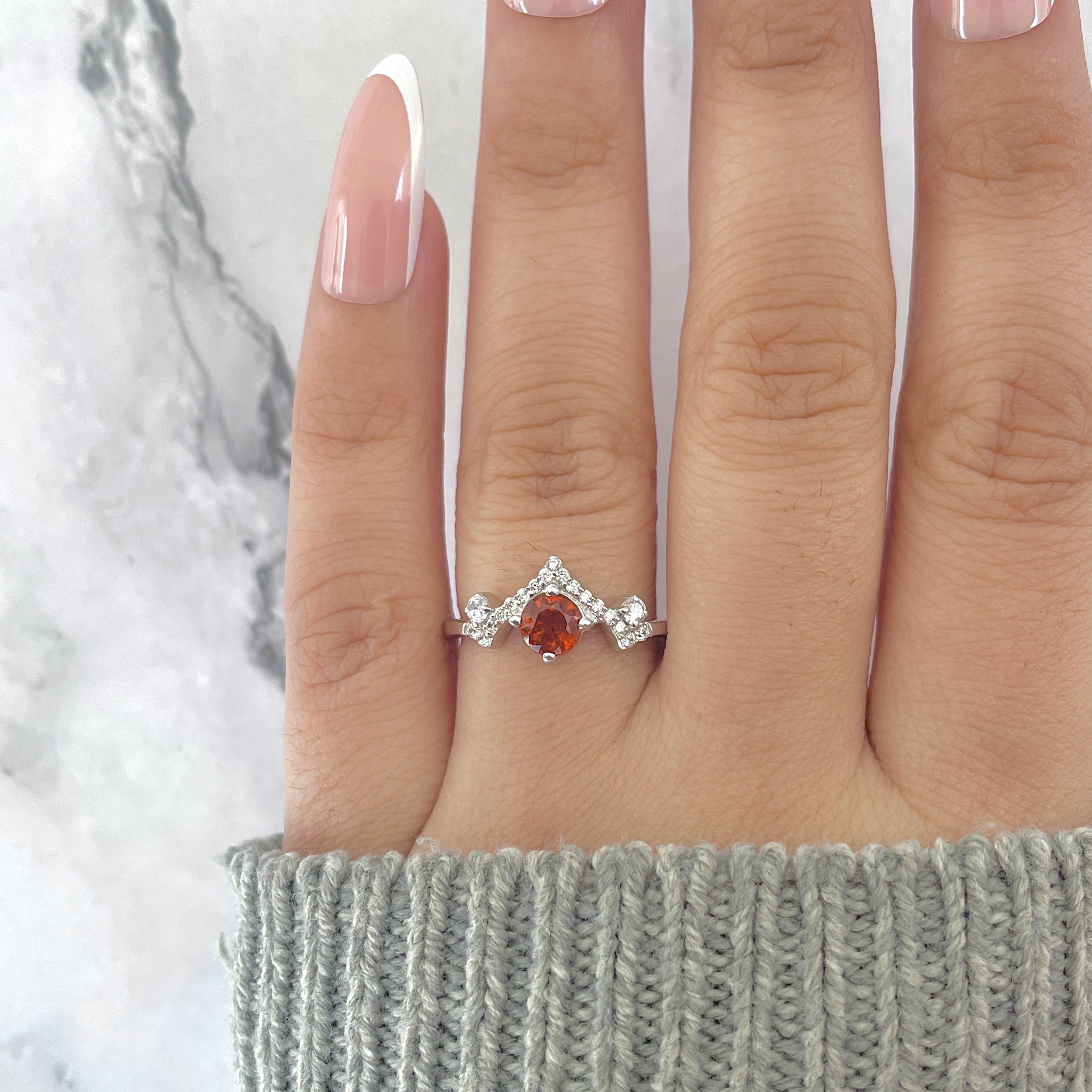 Kyanite (Orange) & White Topaz Ring-(KYN-RDR-2296-O.)