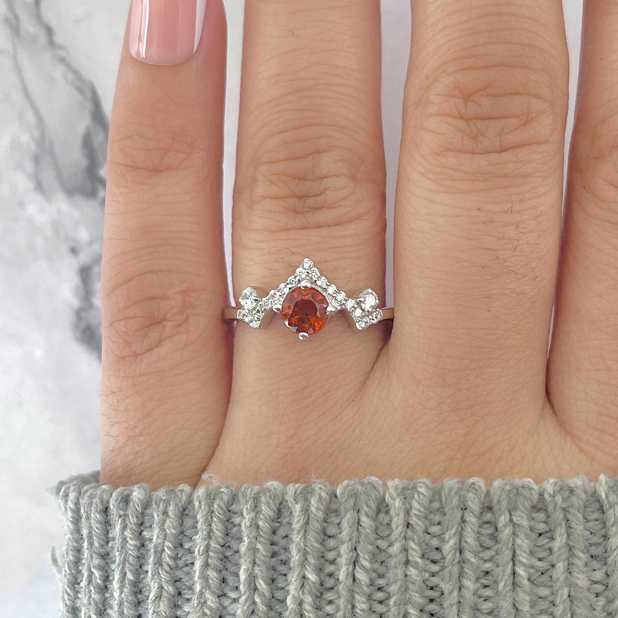 Kyanite (Orange) & White Topaz Ring-(KYN-RDR-2296-O.)