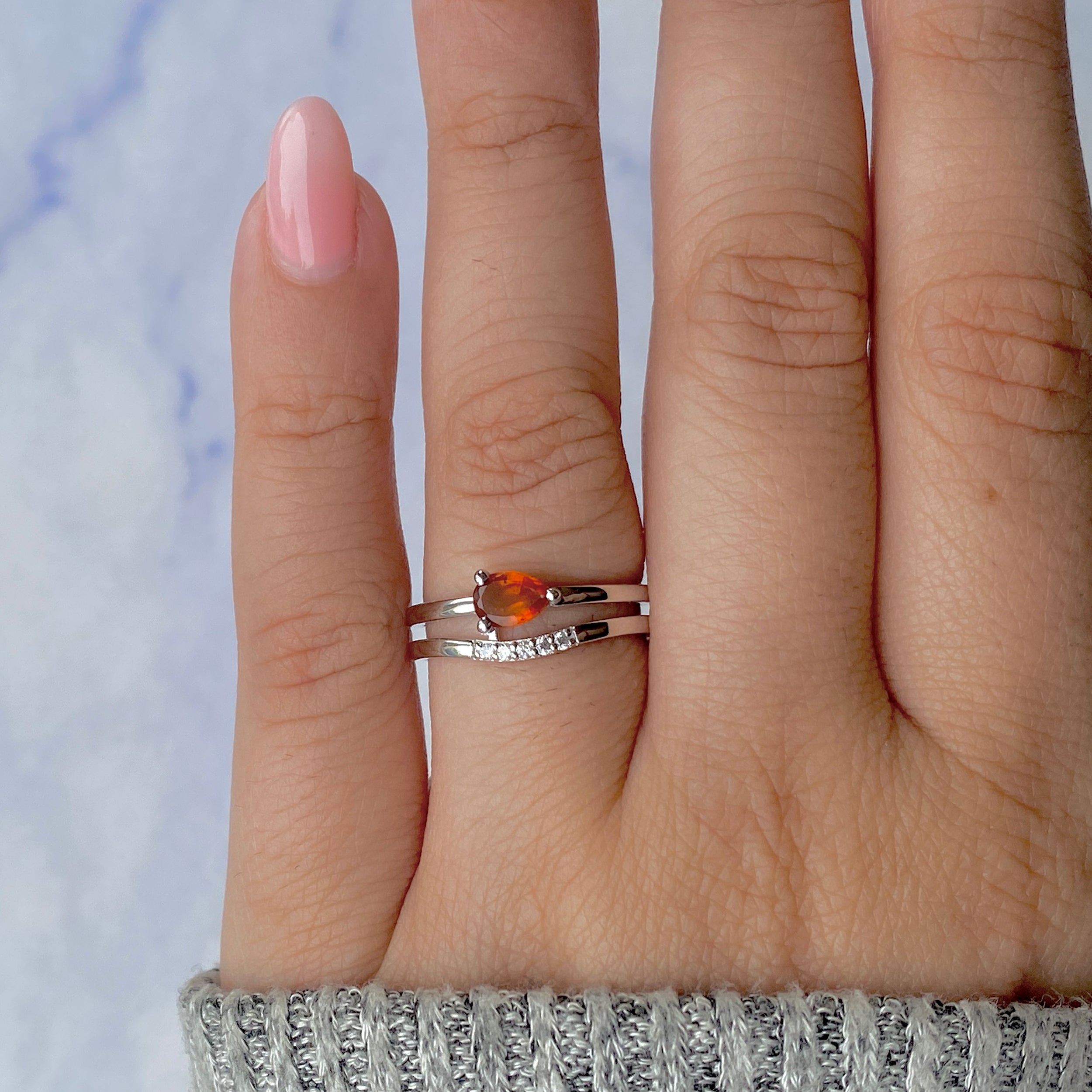 Kyanite (Orange) & White Topaz Ring-(KYN-RDR-2862-O.)
