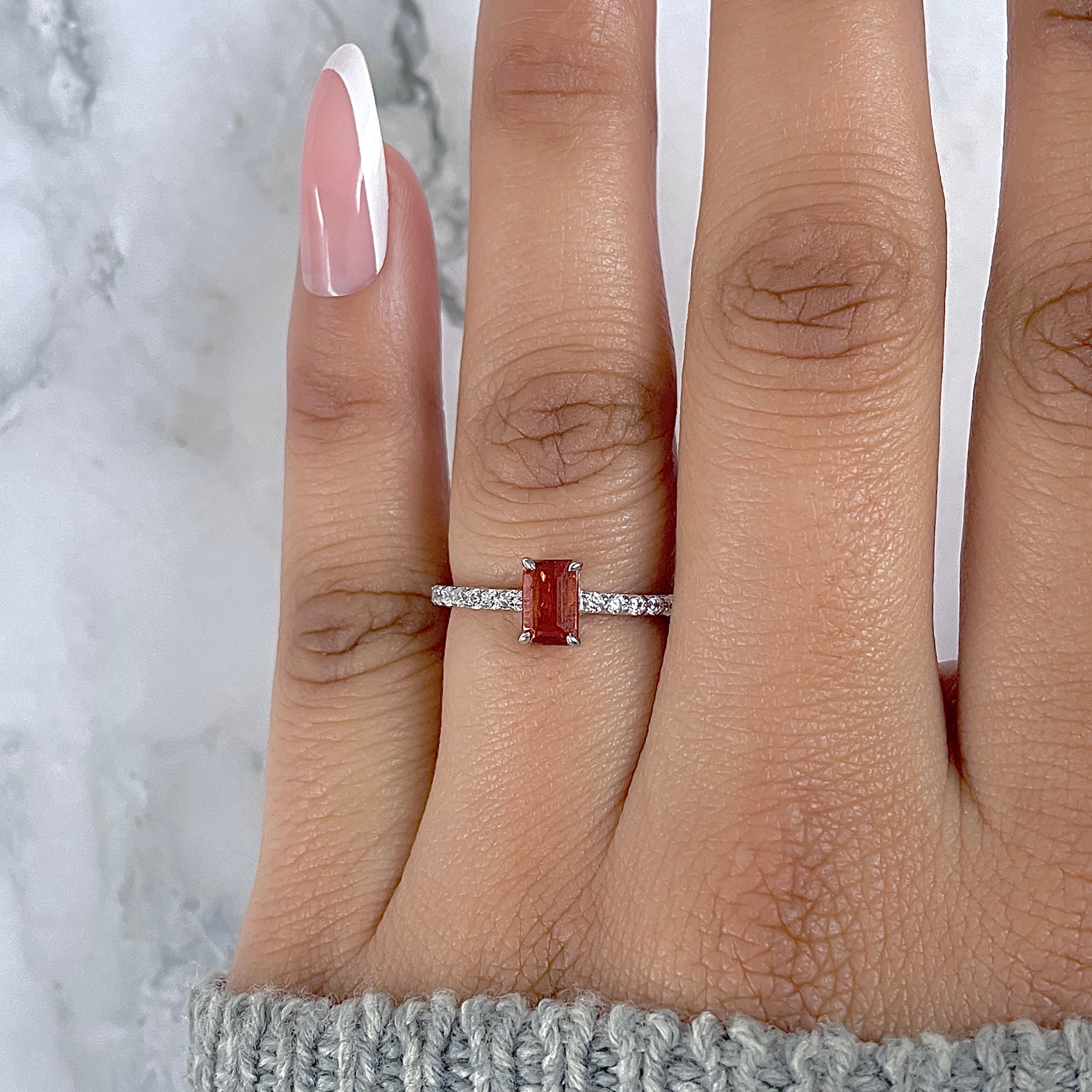 Kyanite (Orange) & White Topaz Ring-(KYN-RDR-3118-O.)