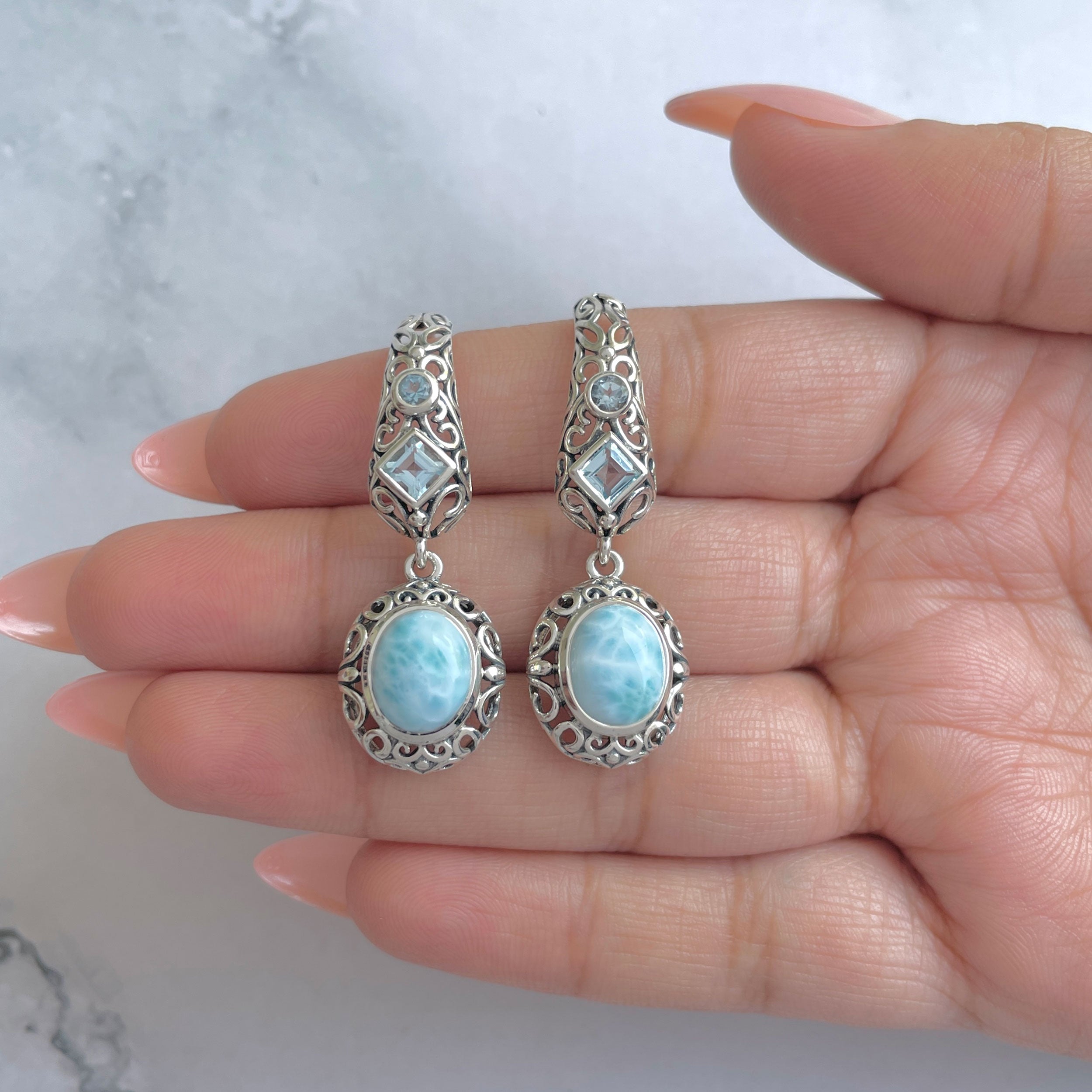 Larimar & Blue Topaz Earring-(LAR-RDE-109.)